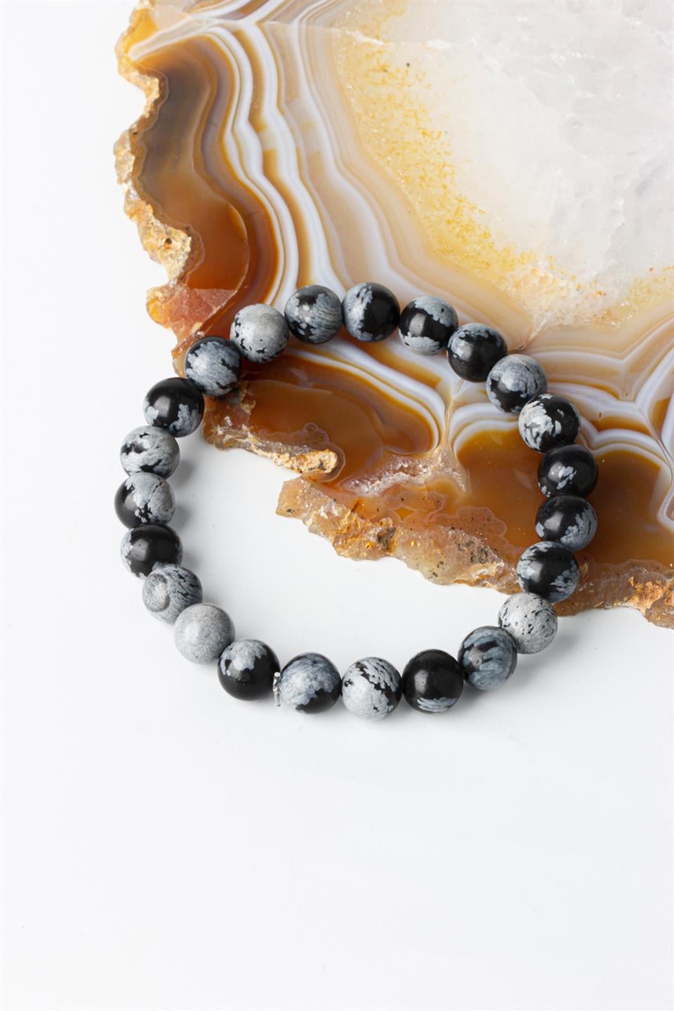 Obsidyen Karlı Küre Kesim 8 mm  Bileklik