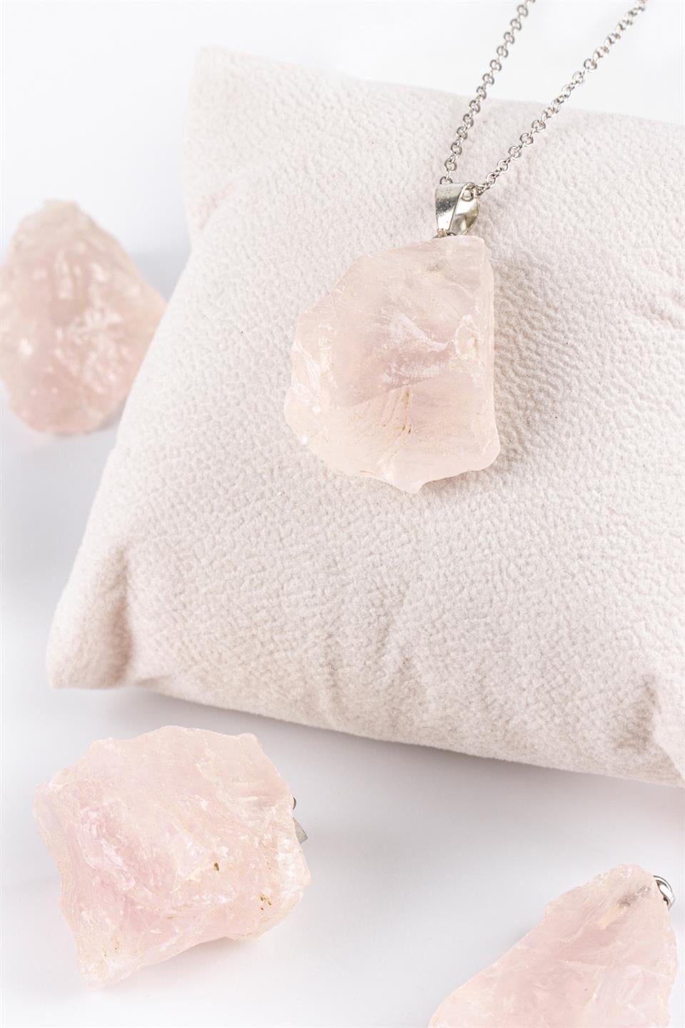 Pembe Kuvars Ham Parça Kolye Ucu