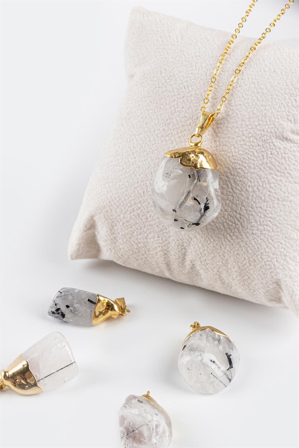 Rutil Kuvars Altın Kaplama Kolye Ucu				