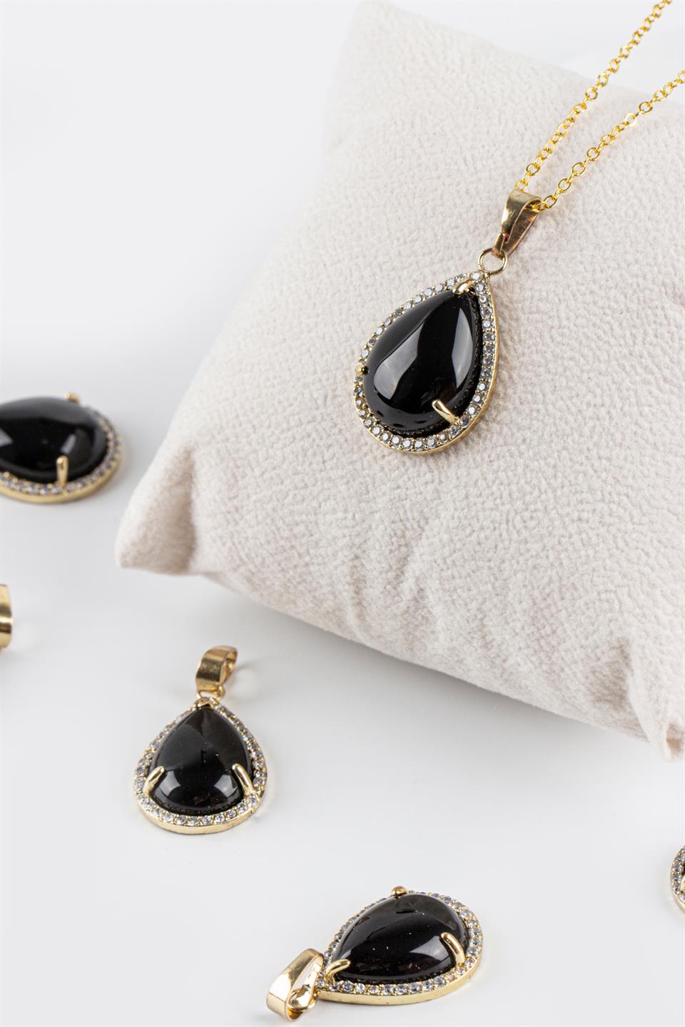 Siyah Akik Damla Model Kolye Ucu