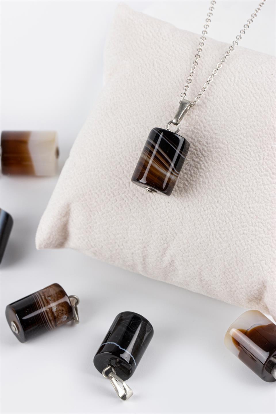 Akik Silindir Model Kolye Ucu