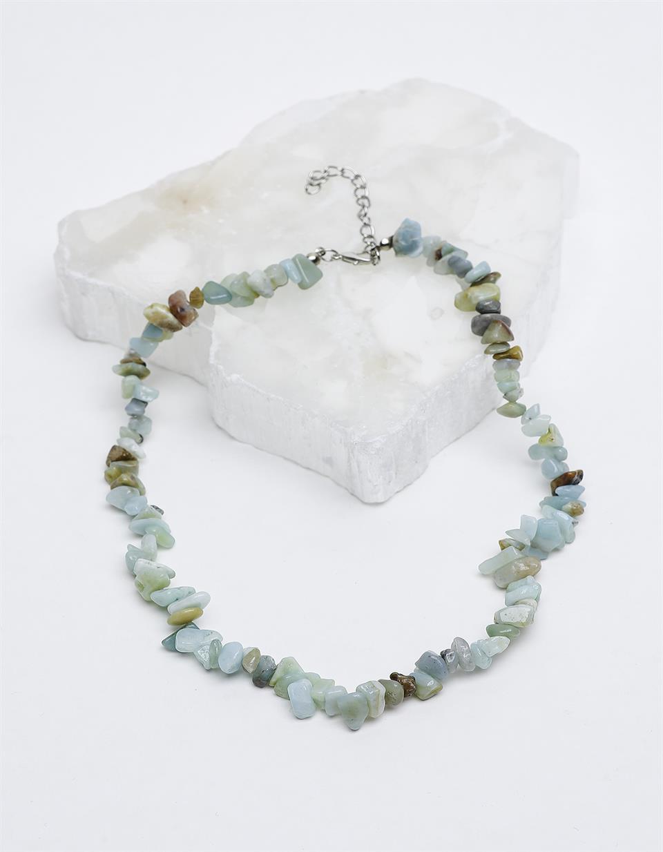 Amazonit Kırık Taş Model Doğal Taş Kolye