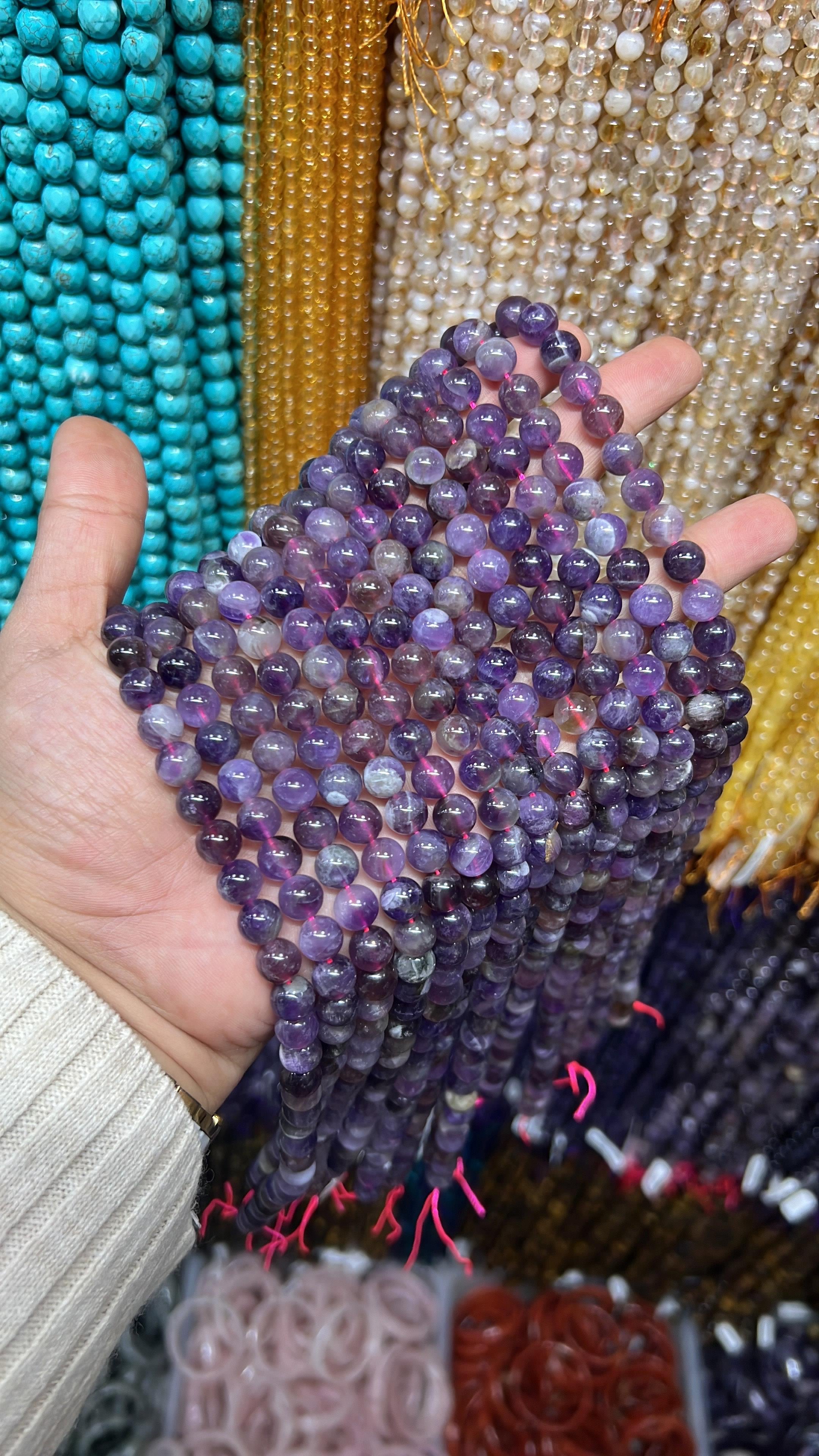 Ametist A Kalite 8 mm Küre Kesim Doğal Taş Dizi