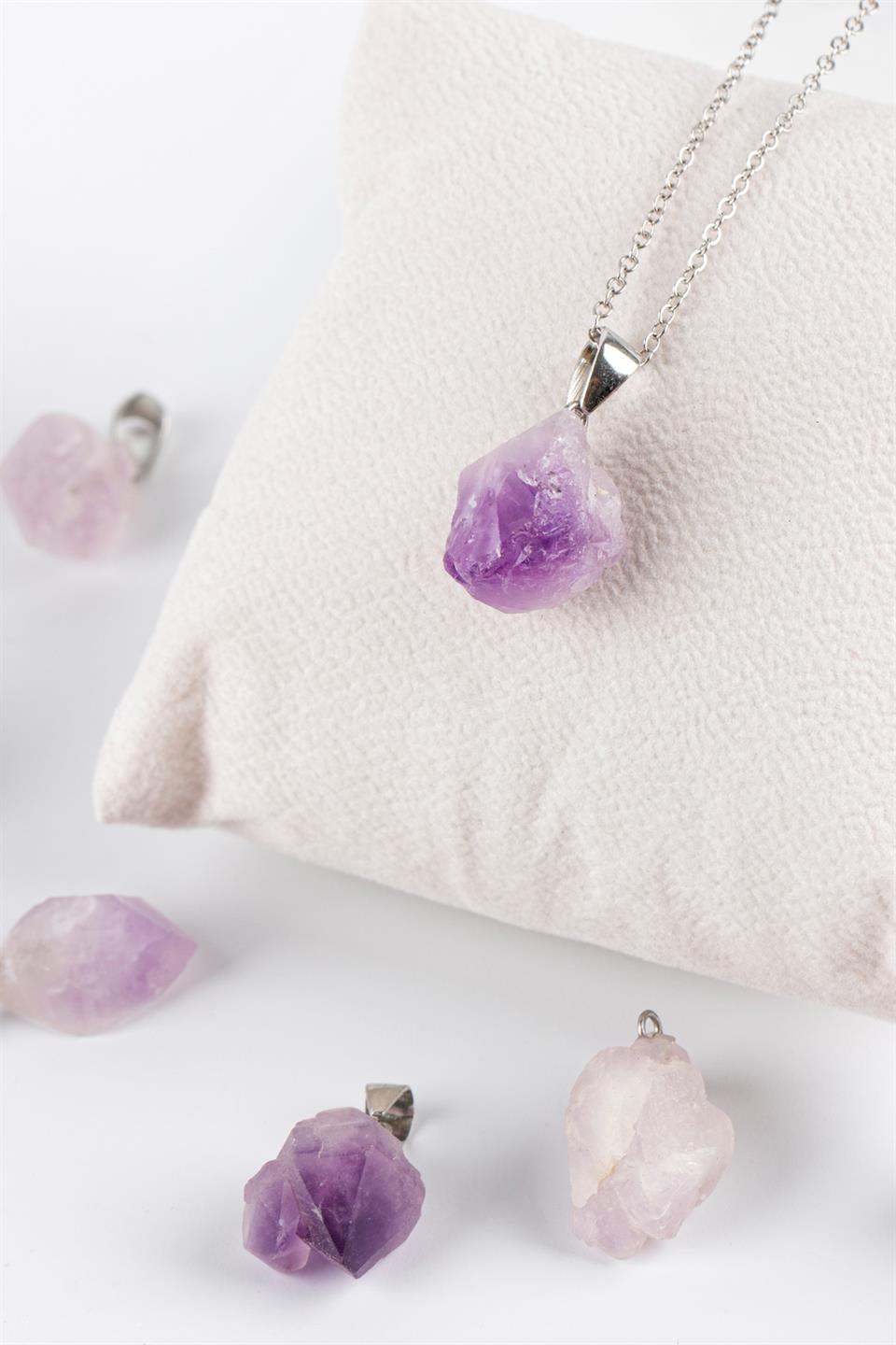 Ametist Mini Model Ham Parça Kolye Ucu