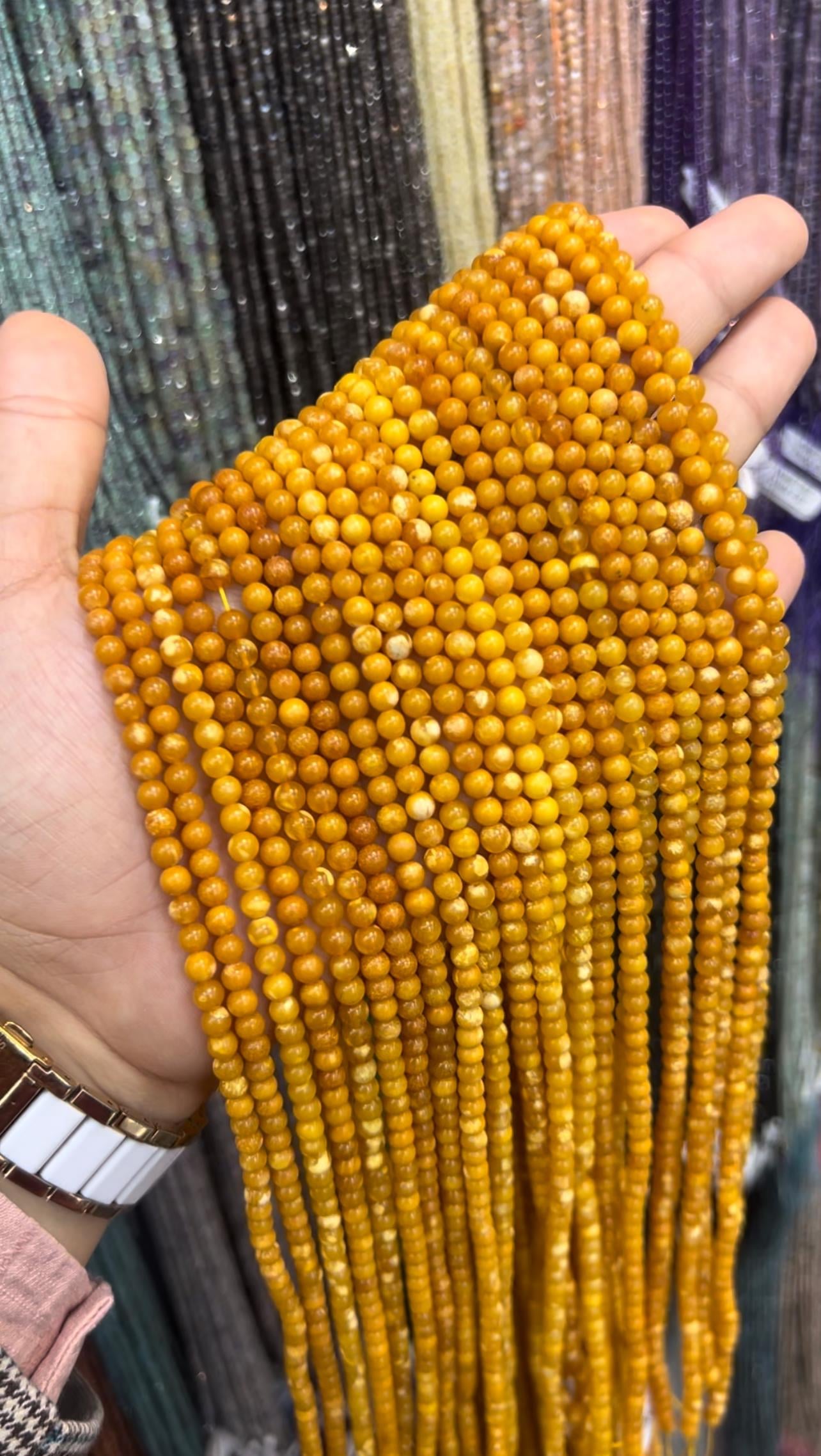 Damla Kehribar Küre Kesim  3,5-4 mm Doğal Taş Dizi