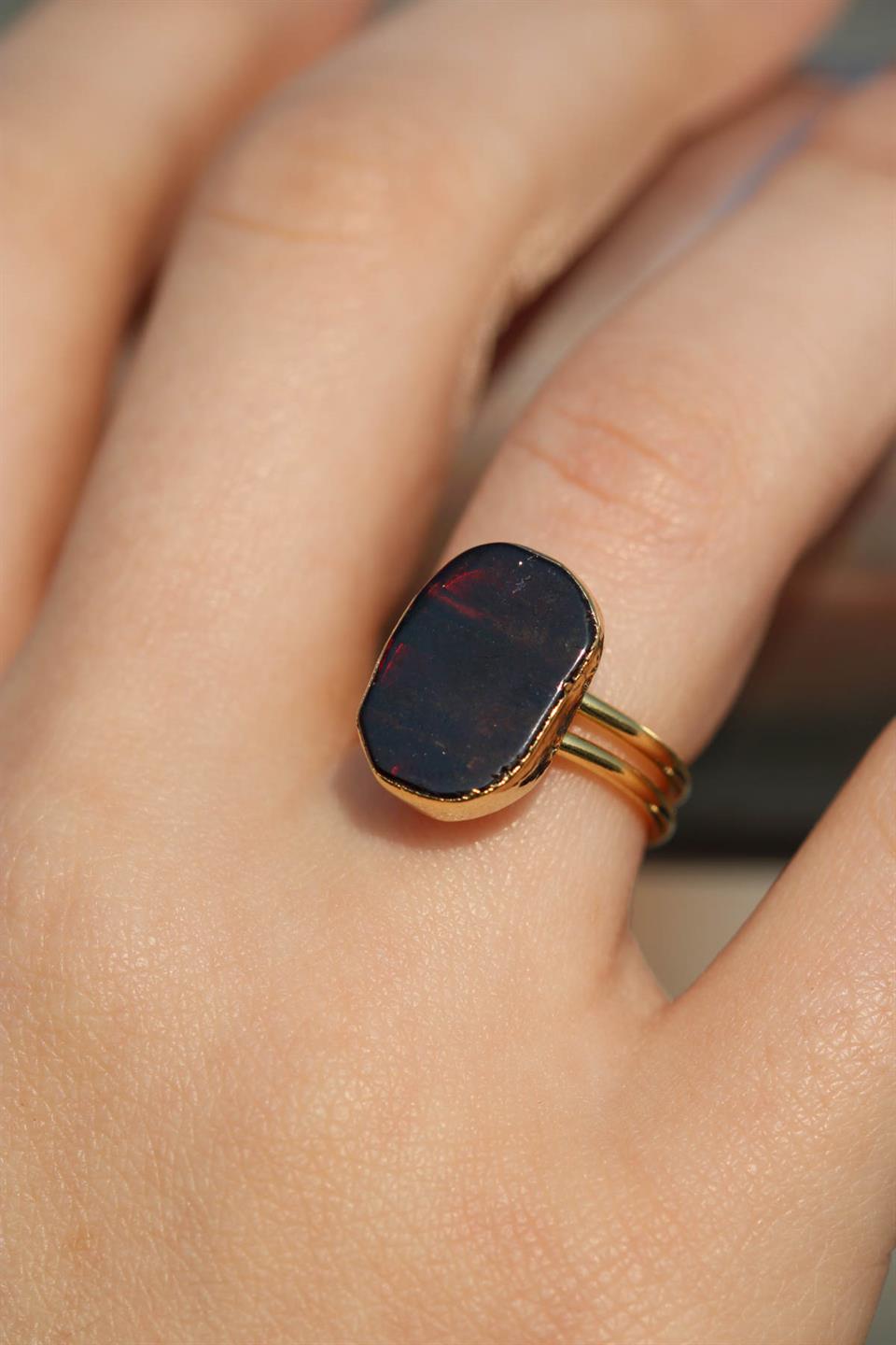 Granat (Garnet-Lal) Oval Model Altın Kaplama Ayarlanabilir Doğal Taş Yüzük