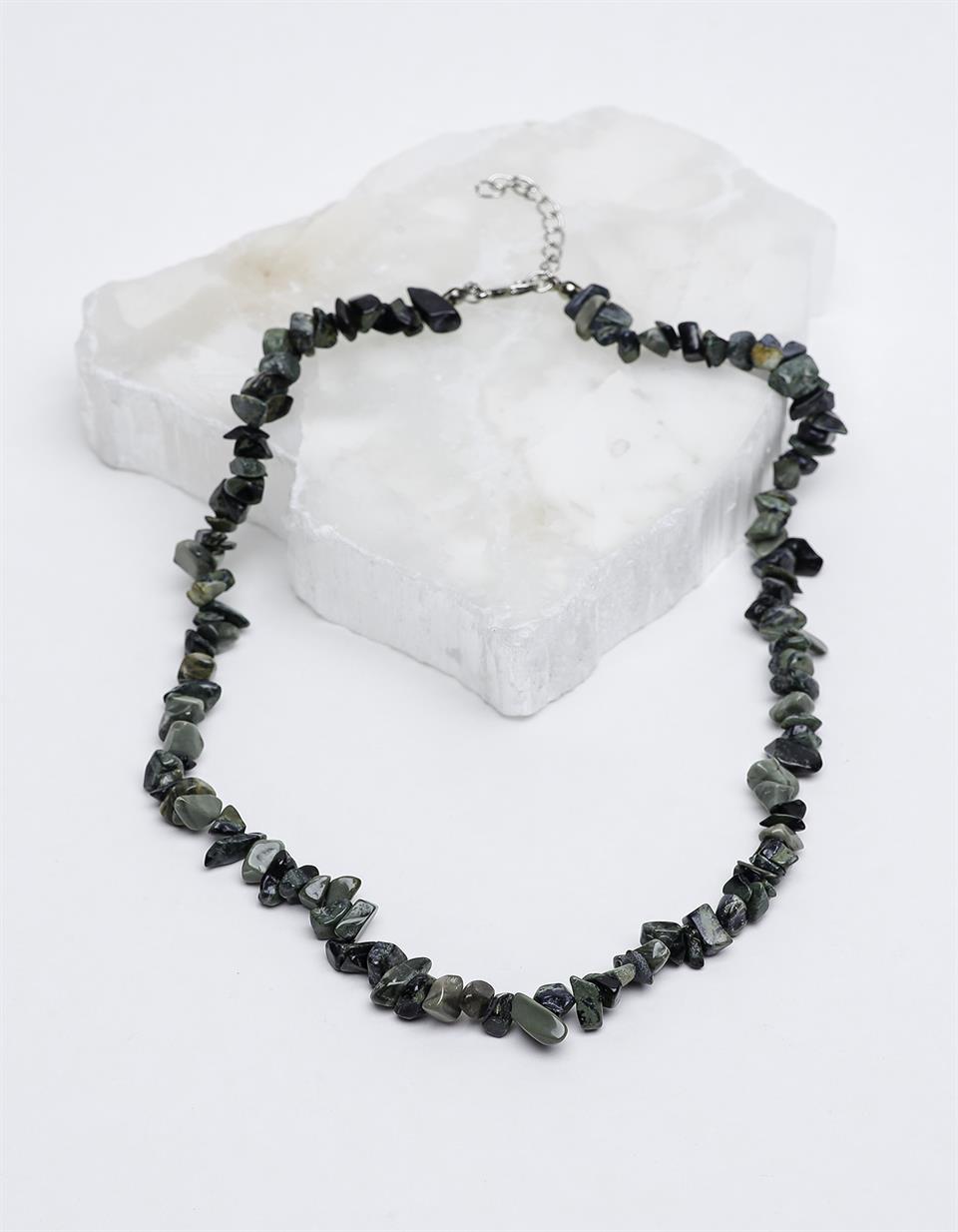 Kambaba Jasper Kırık Taş Model Doğal Taş Kolye