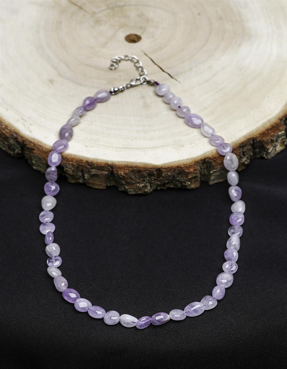Lavender Ametist Tımbıl Kesim Doğal Taş Kolye