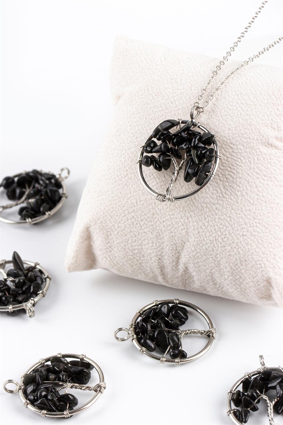 Obsidyen Hayat Ağacı Model Kolye Ucu