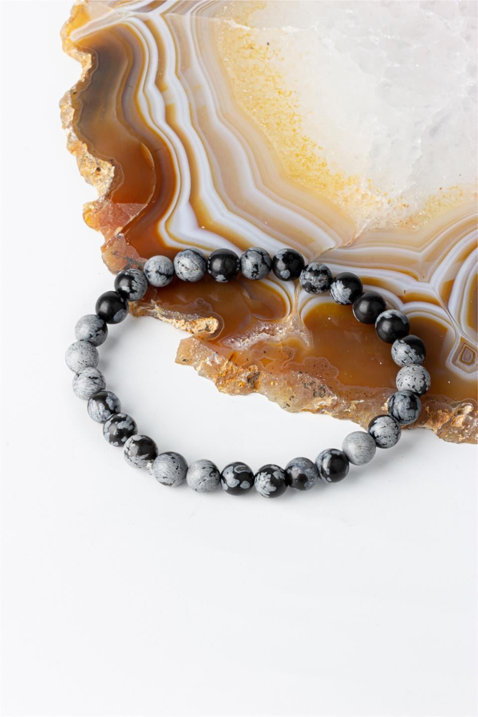 Obsidyen Karlı Küre Kesim 6 mm Bileklik