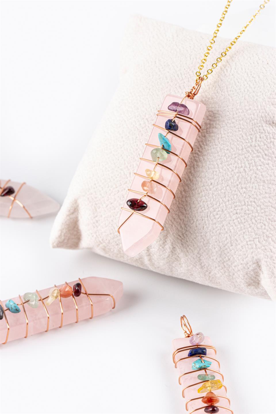 Pembe Kuvars Çakra Model Kolye Ucu