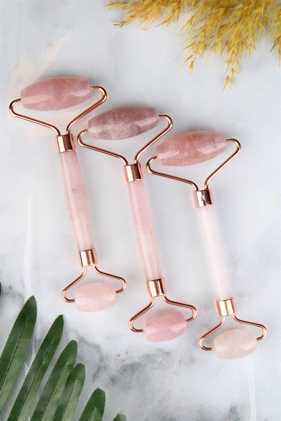 Pembe Kuvars Doğal Taş Face Roller Yüz Masaj Taşı