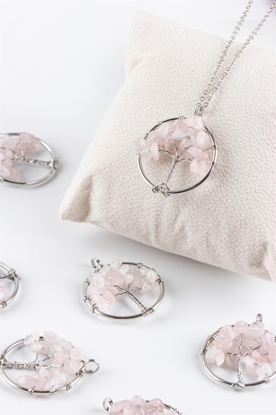 Pembe Kuvars Hayat Ağacı Model Kolye Ucu