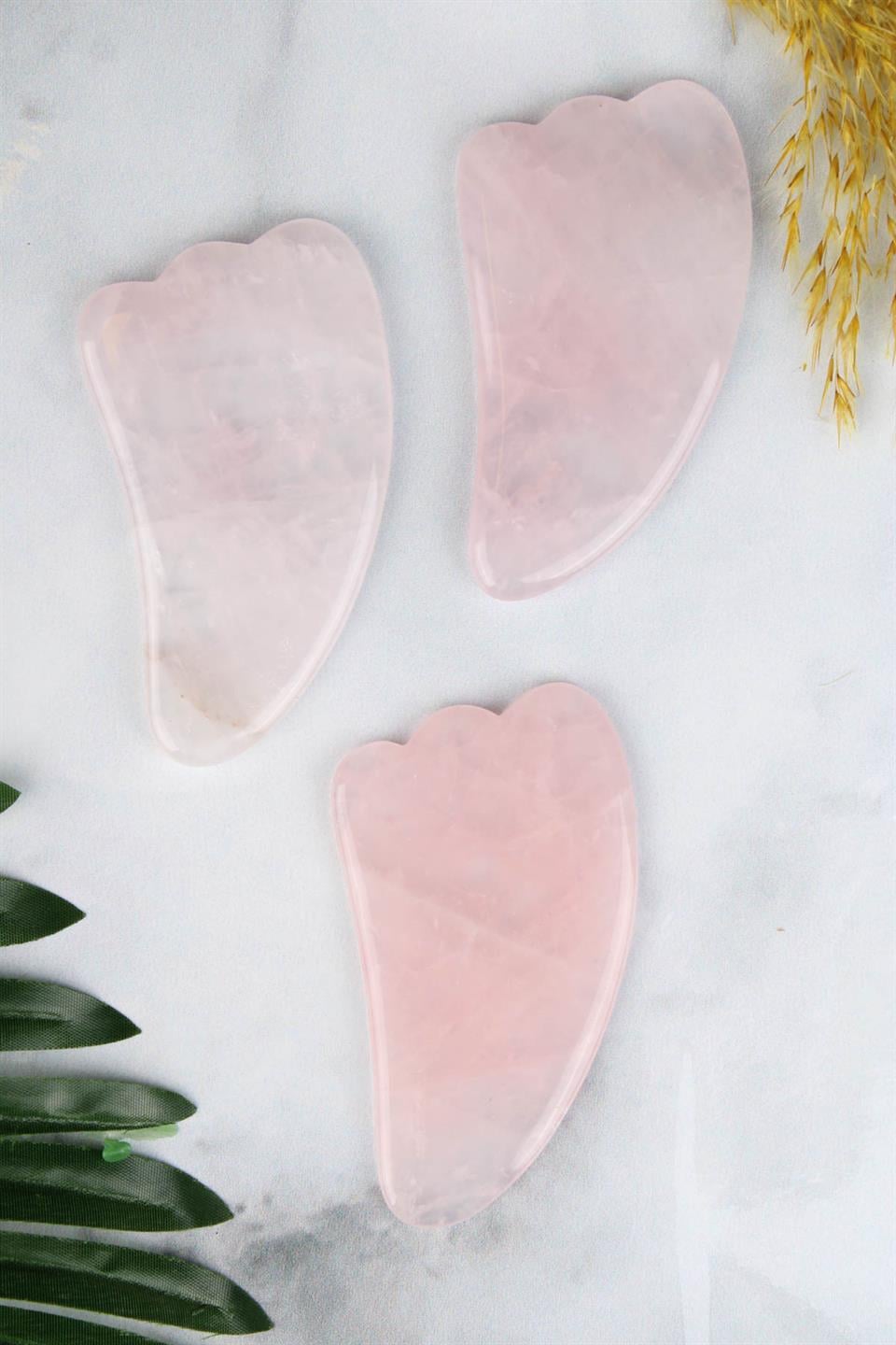 Pembe Kuvars Kaz Ayağı Model Gua Sha Yüz Masaj Taşı