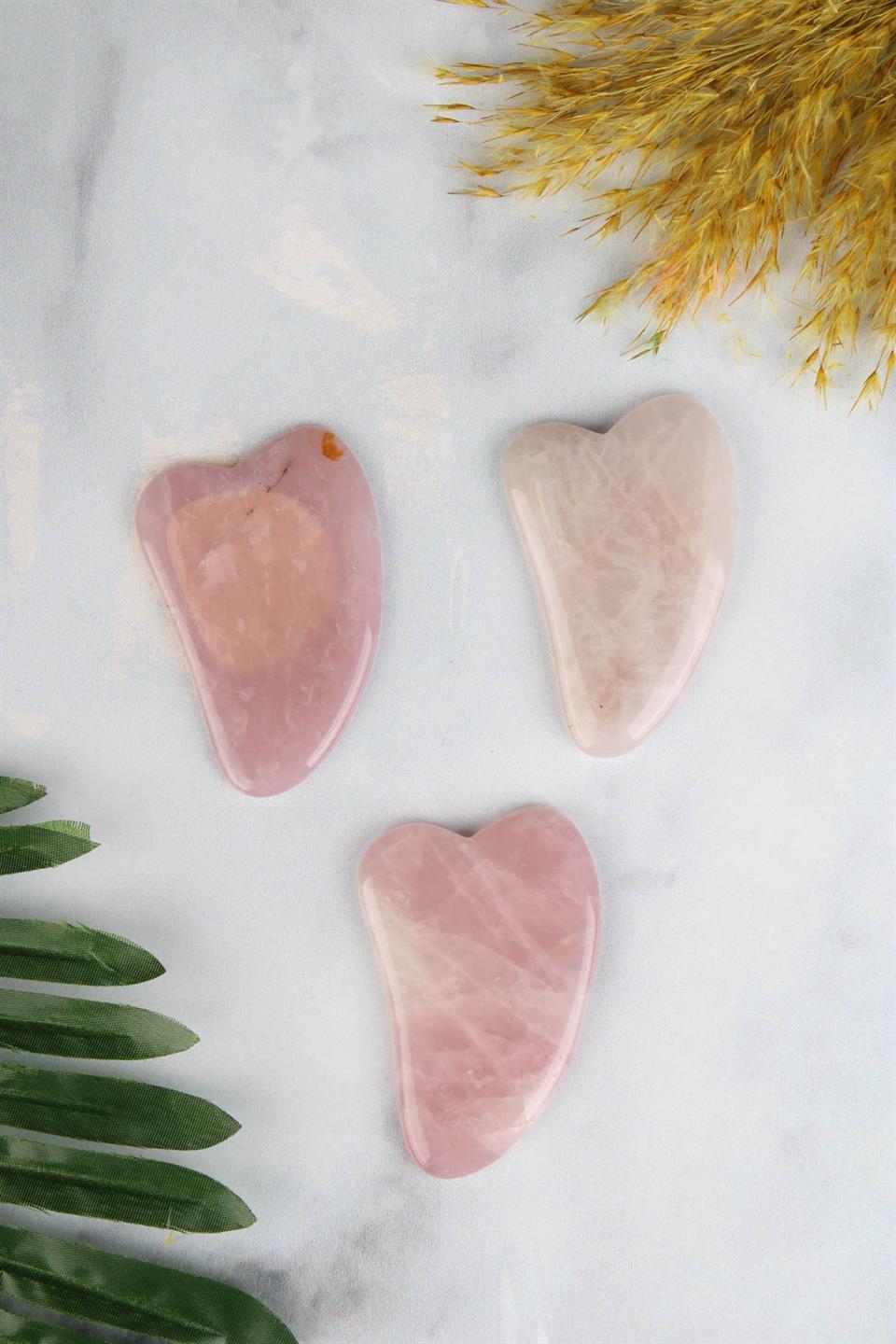 Pembe Kuvars Mini Kalp Gua Sha Yüz Masaj Taşı