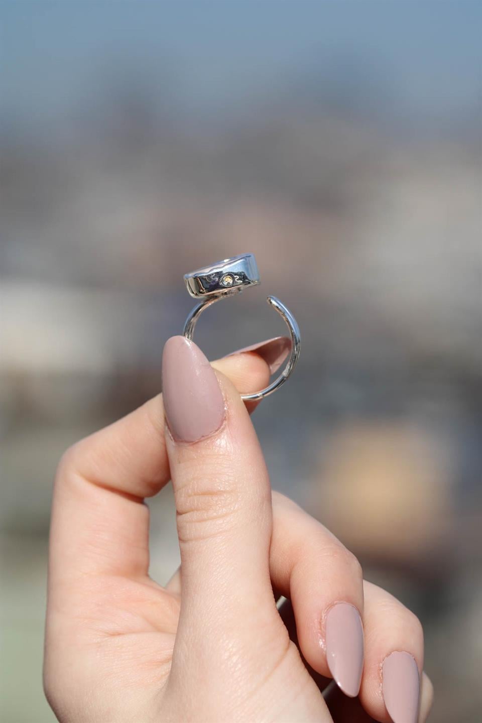 Pembe Opal Oval Model Gümüş Kaplama Ayarlanabilir Doğal Taş Yüzük