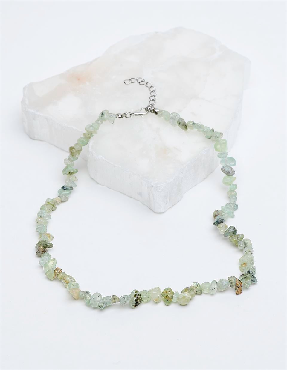 Prehnit Kırık Taş Model Doğal Taş Kolye