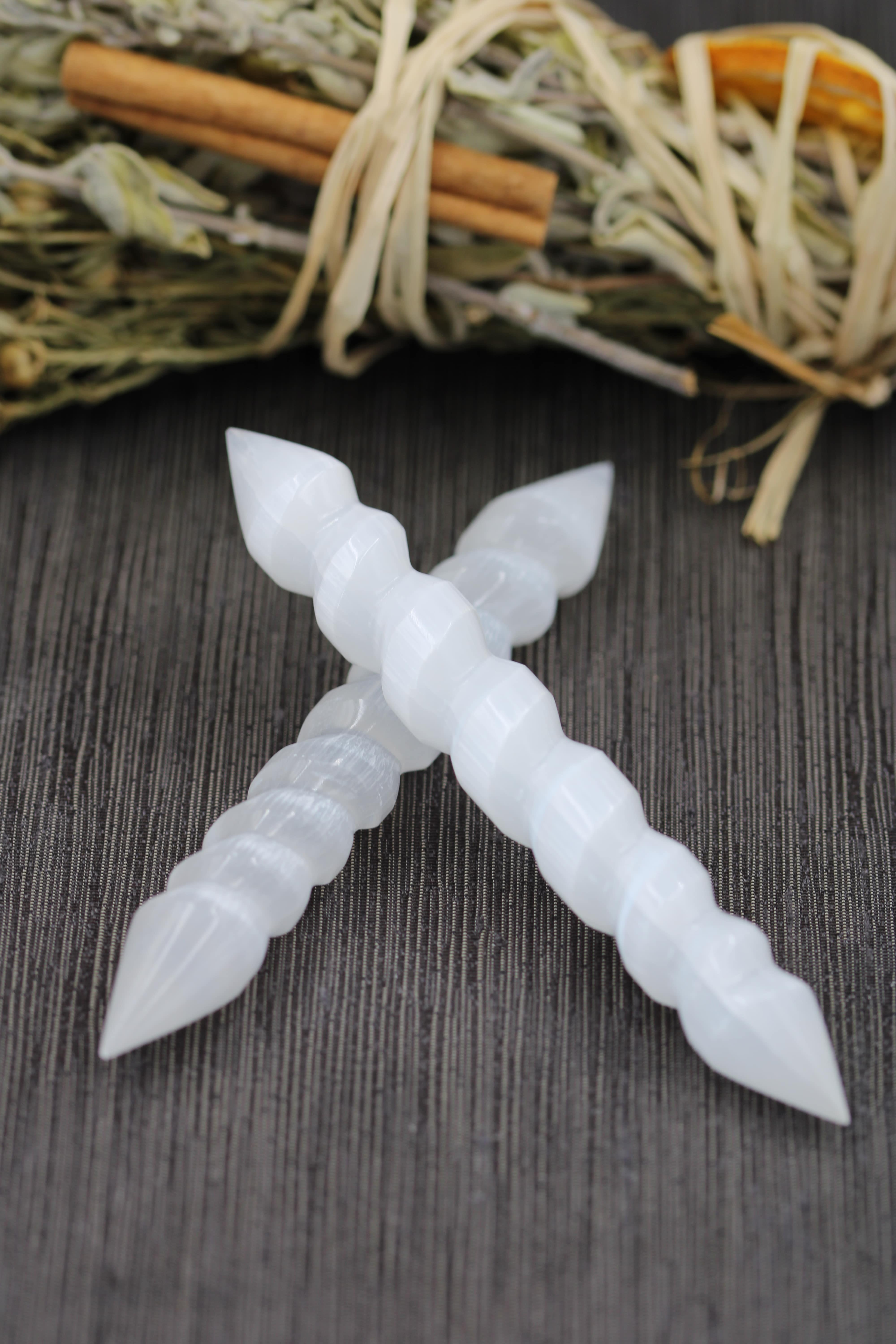 Selenit Spiral Çift Uçlu Enerji Çubuğu