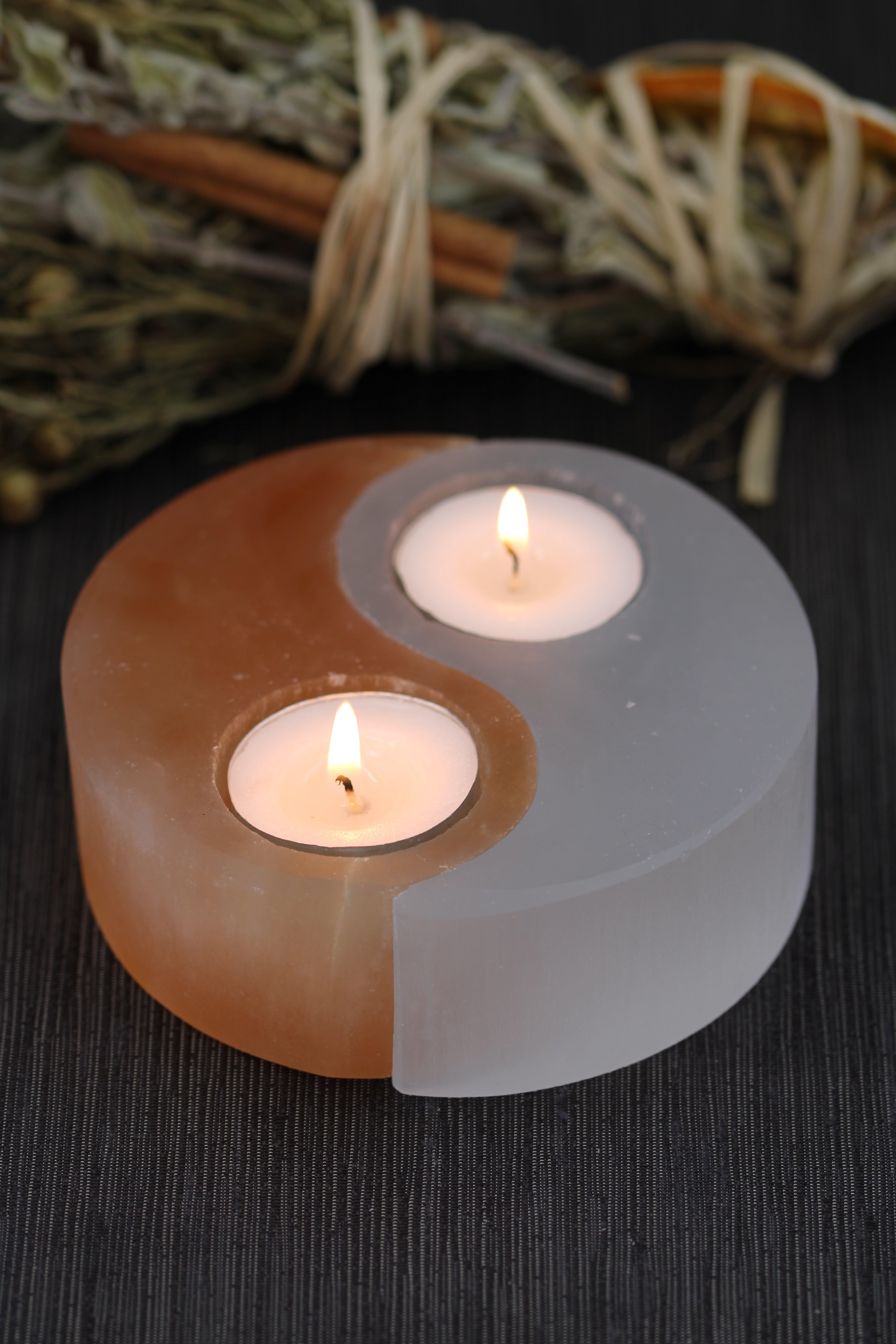 Selenit Ying Yang Mumluk Doğal Taş Parça