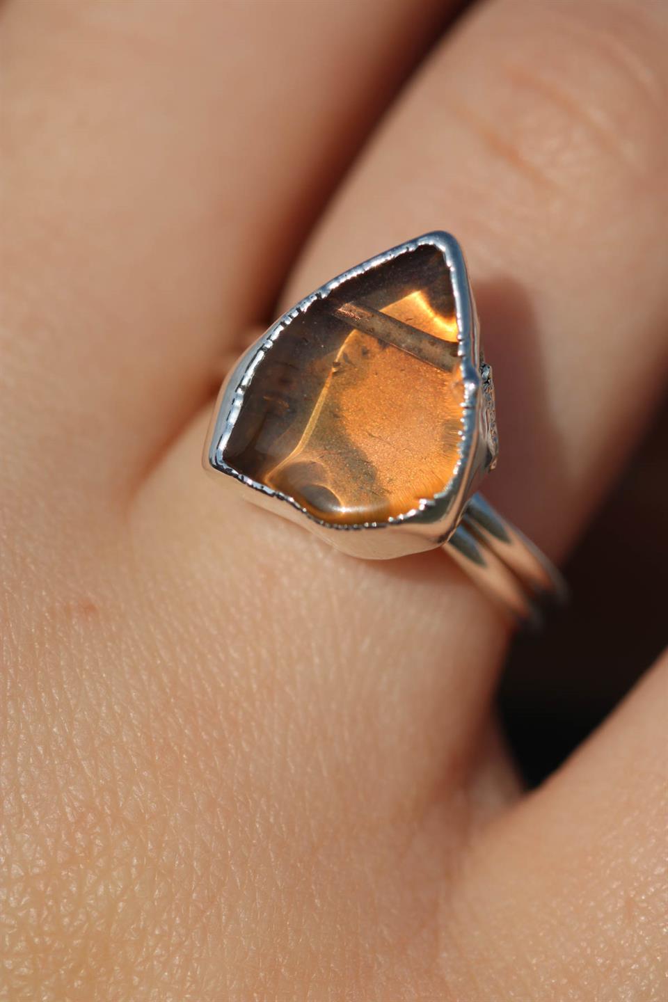 Sitrin Damla Model Gümüş Kaplama Ayarlanabilir Doğal Taş Yüzük