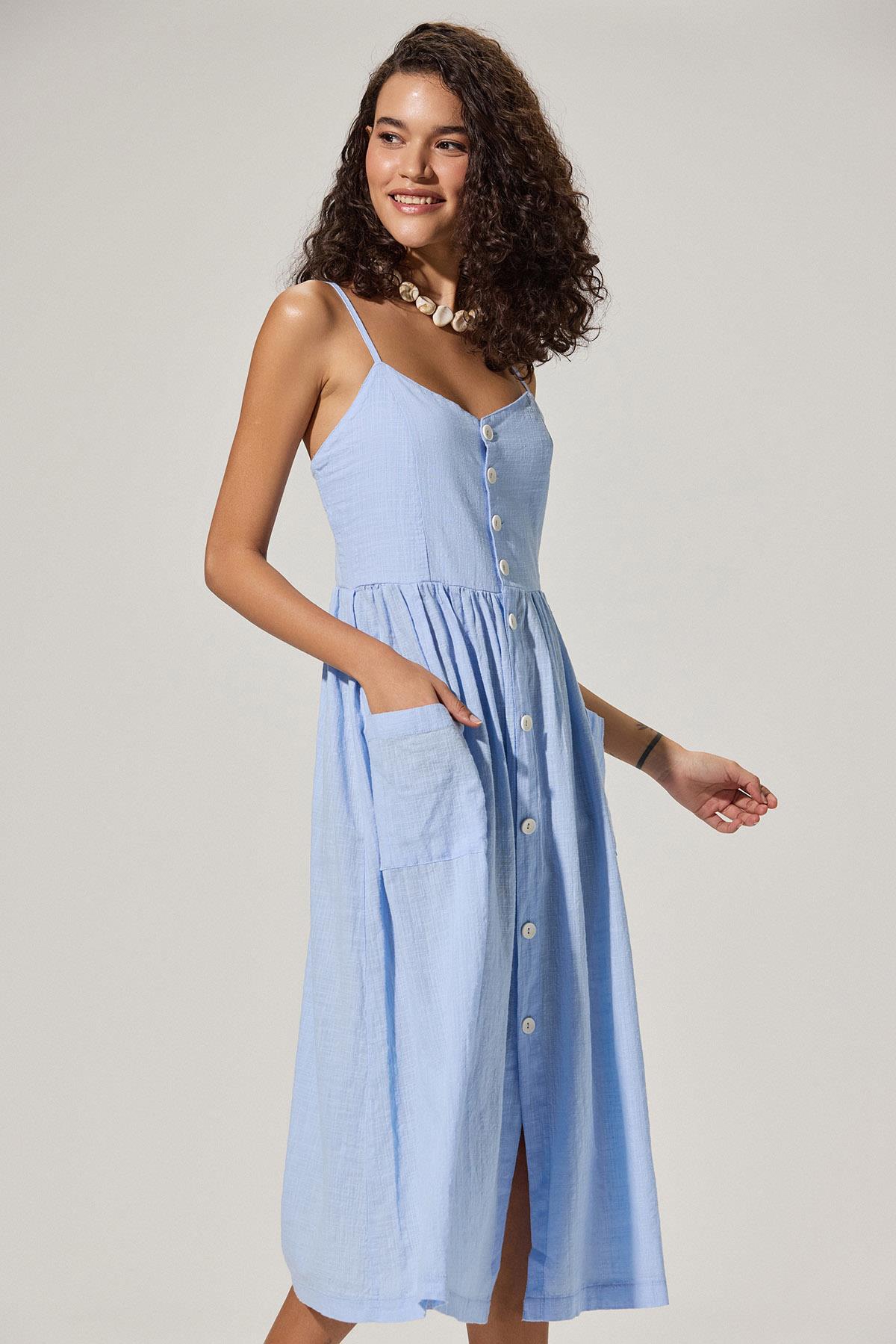 Strapless Coco Buttoned Blue Dress