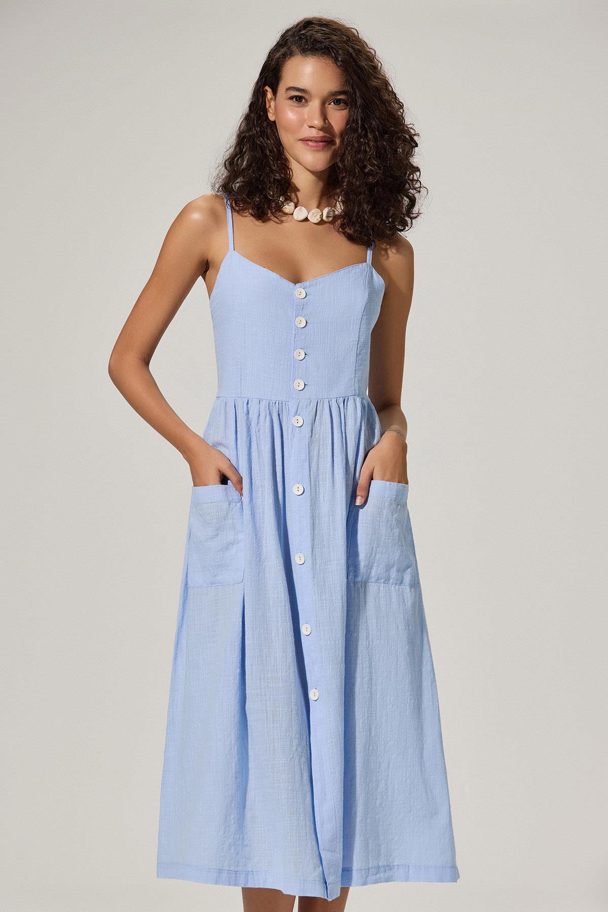 Strapless Coco Buttoned Blue Dress