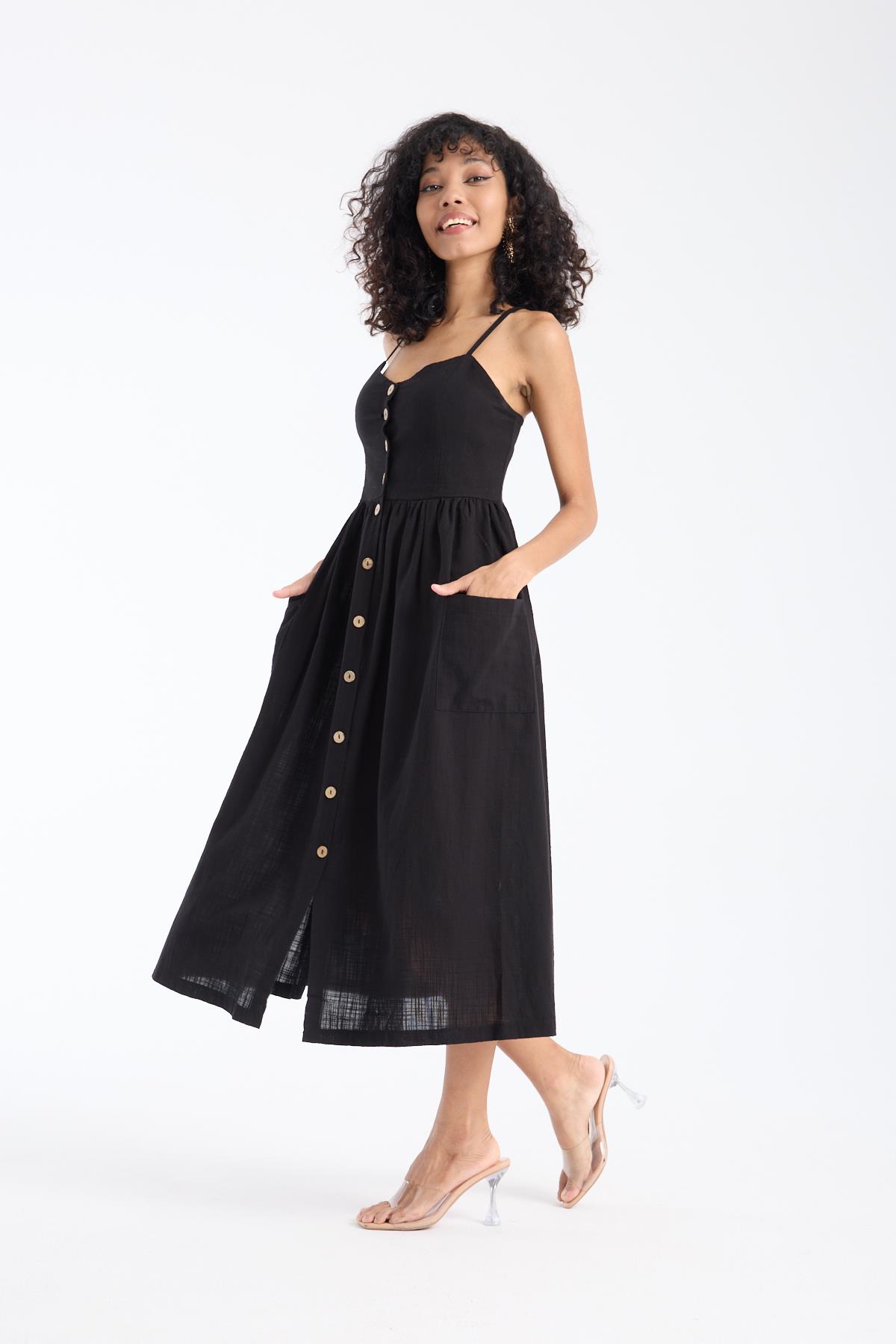 Strapless Coco Buttoned Black Dress