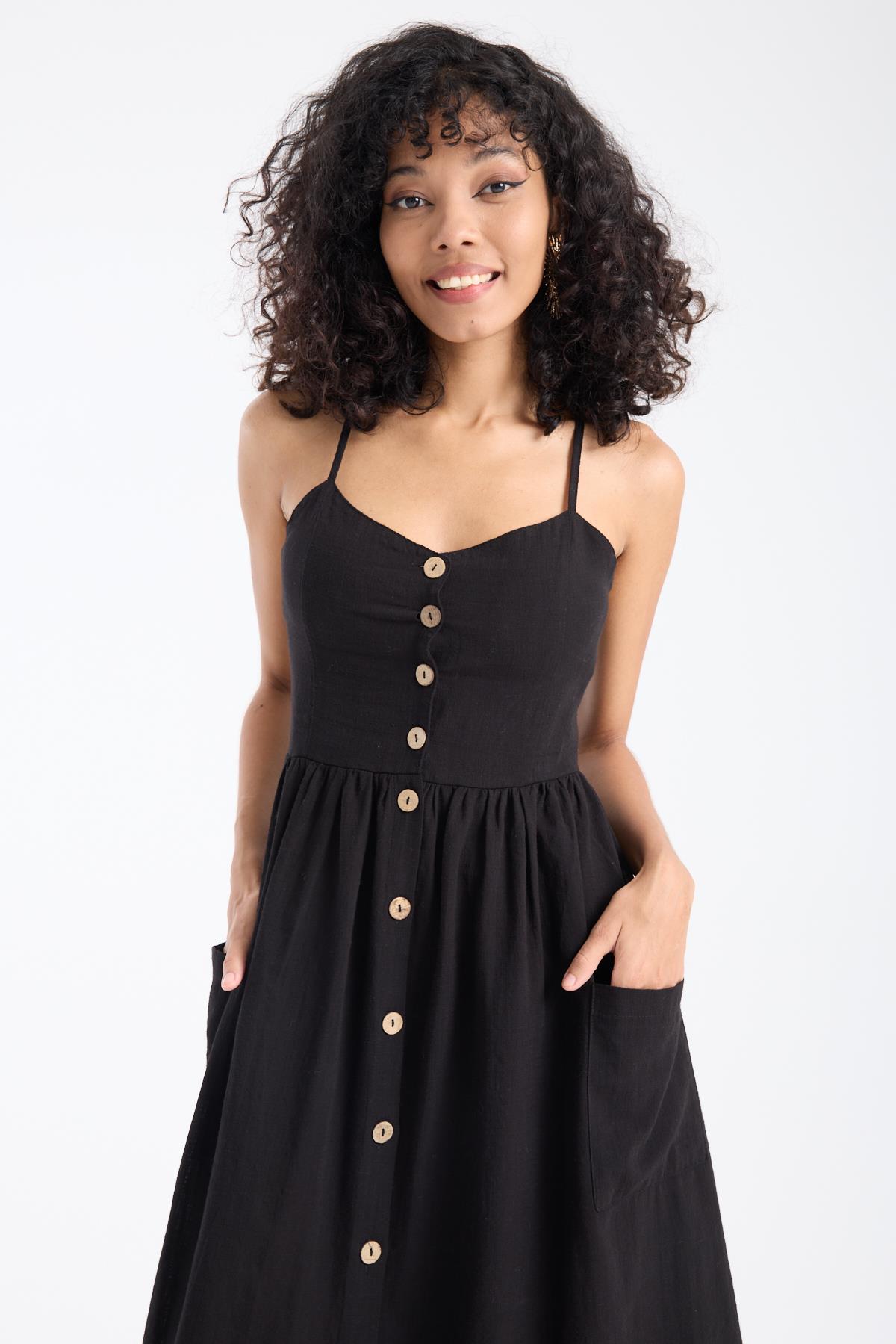 Strapless Coco Buttoned Black Dress