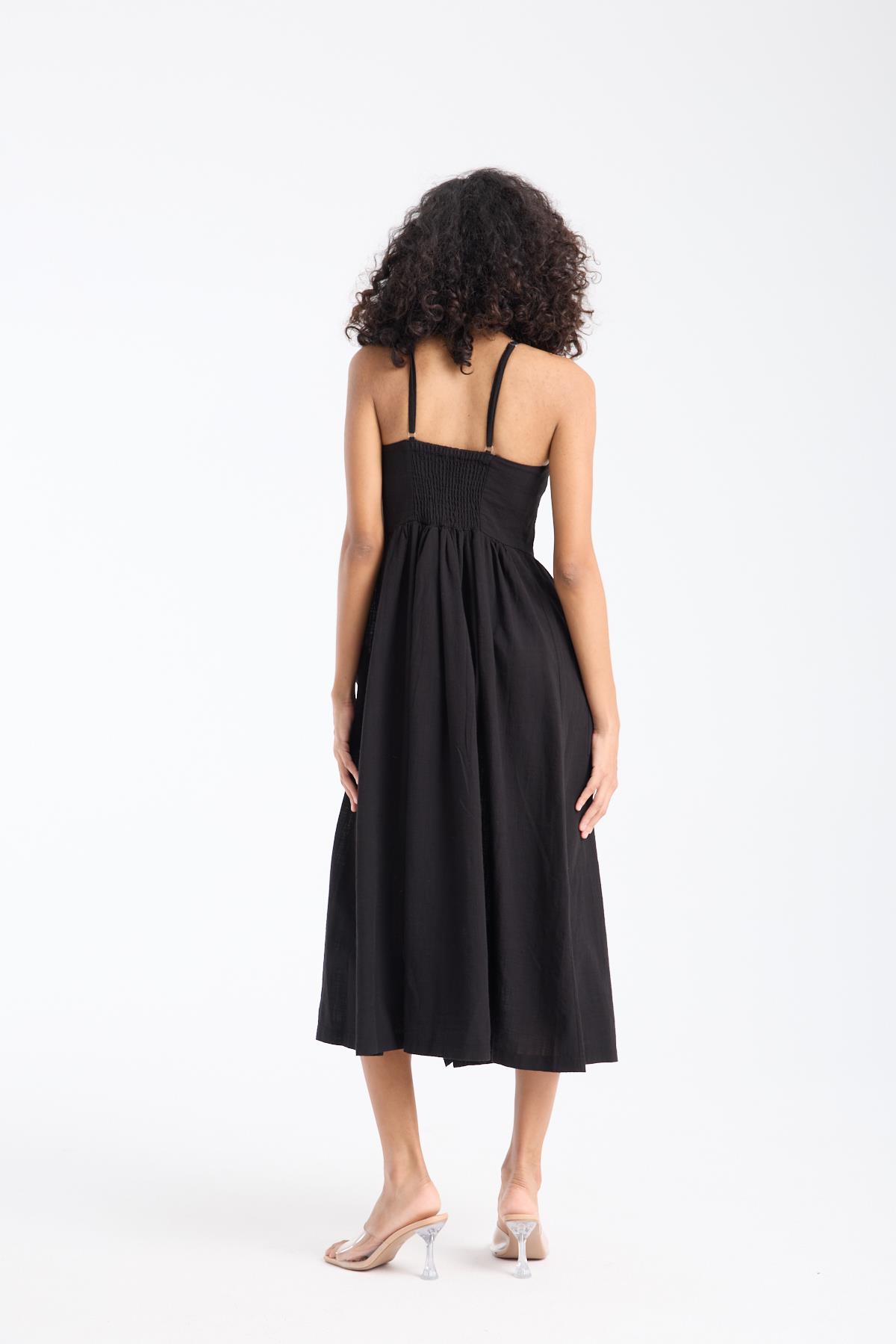 Strapless Coco Buttoned Black Dress