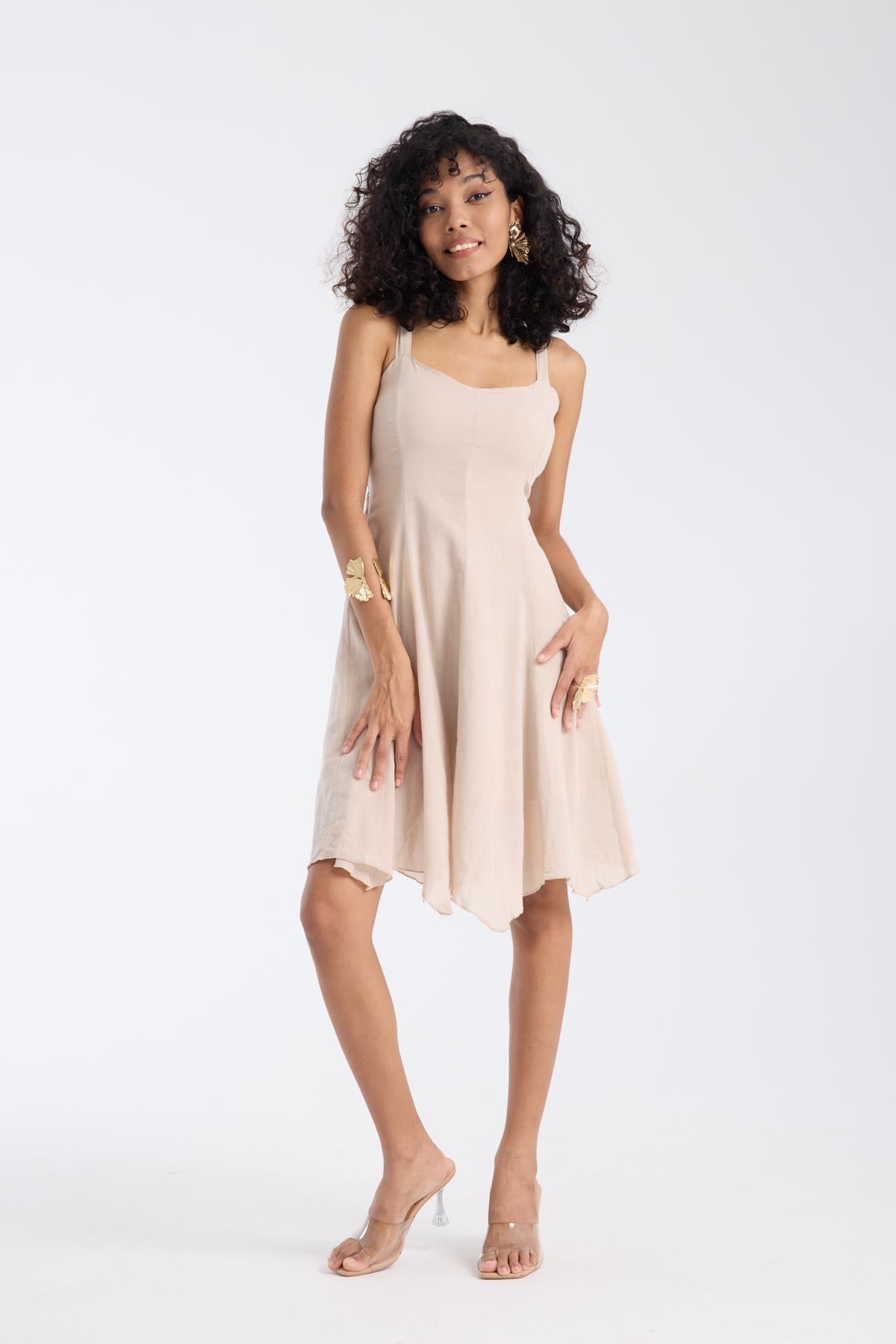 Strappy Short Beige Dress