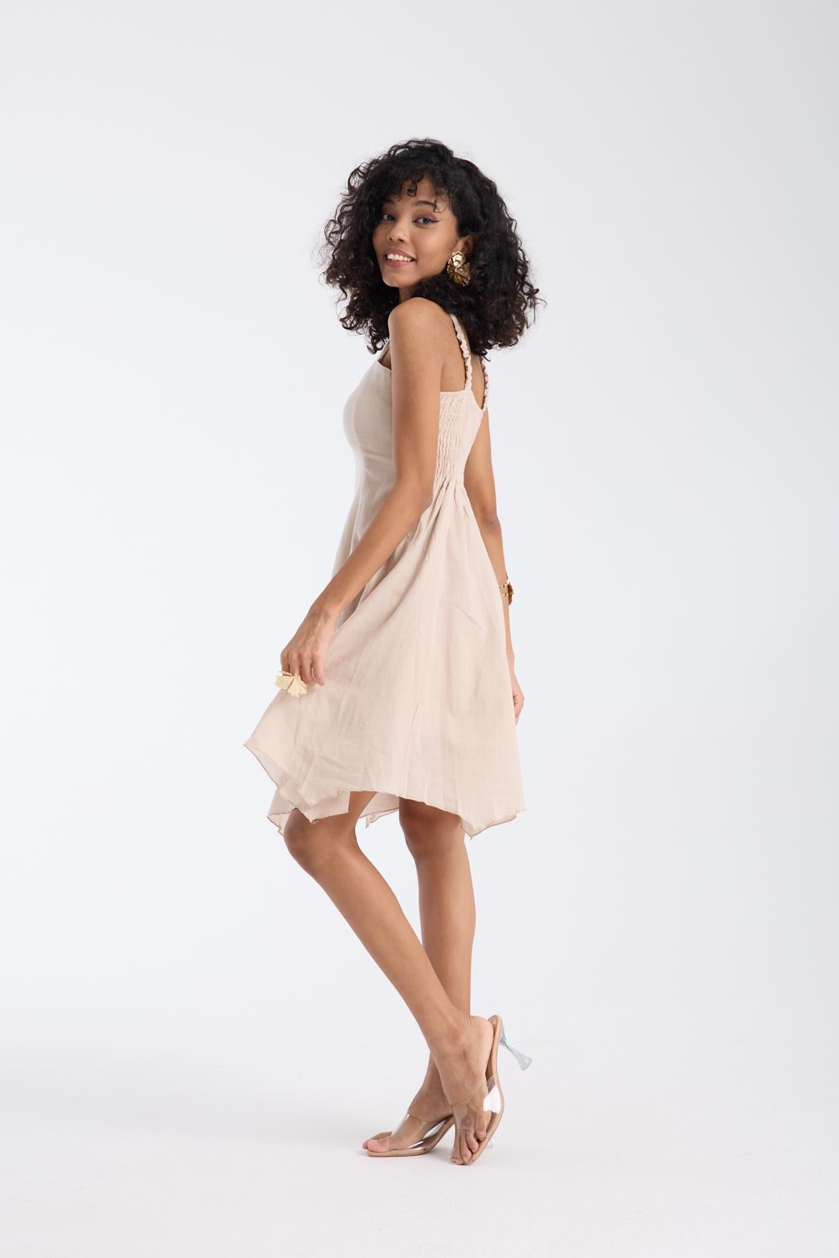 Strappy Short Beige Dress
