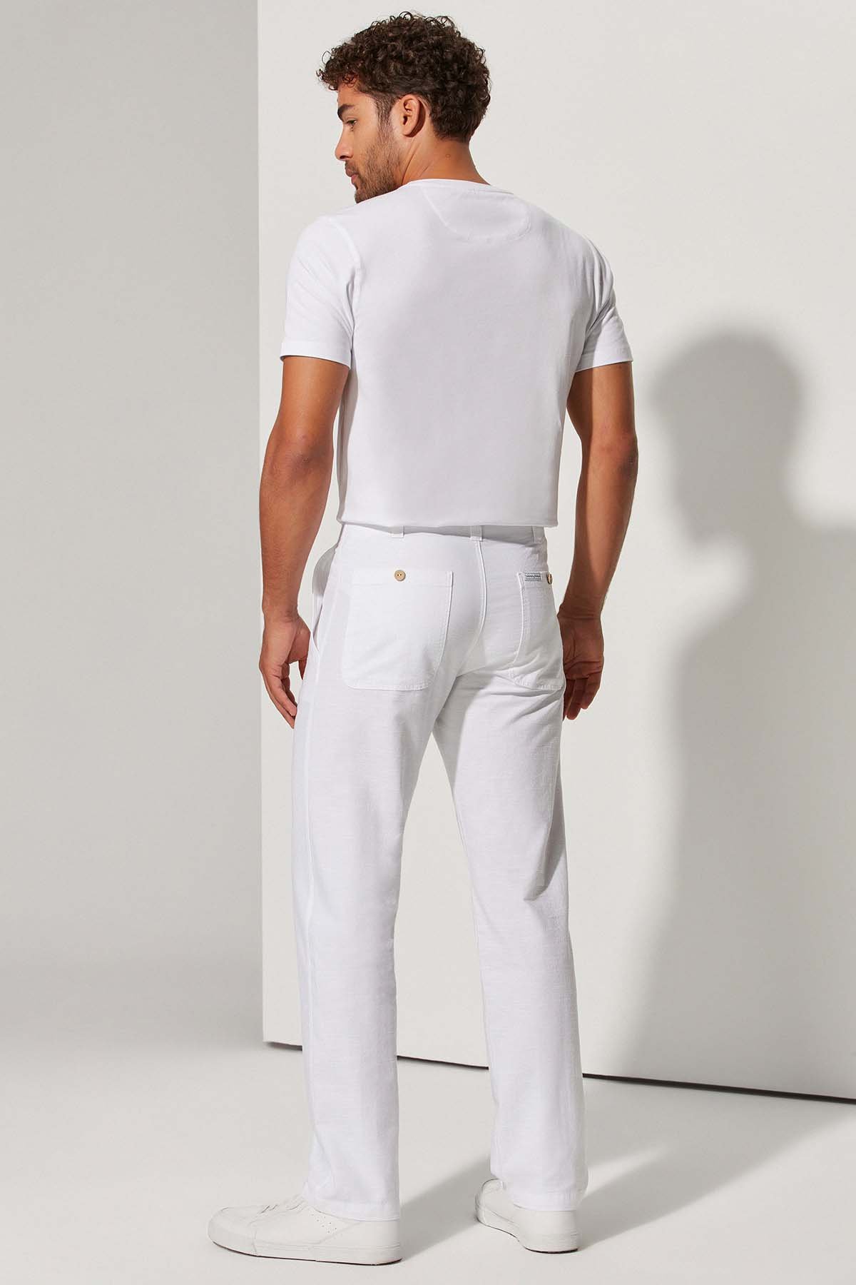 Coco Düğme Erkek Beyaz Pantolon