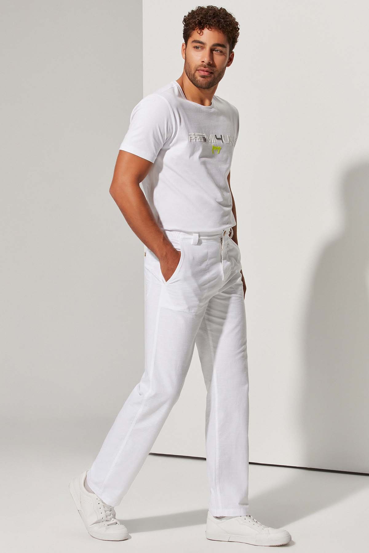 Coco Düğme Erkek Beyaz Pantolon