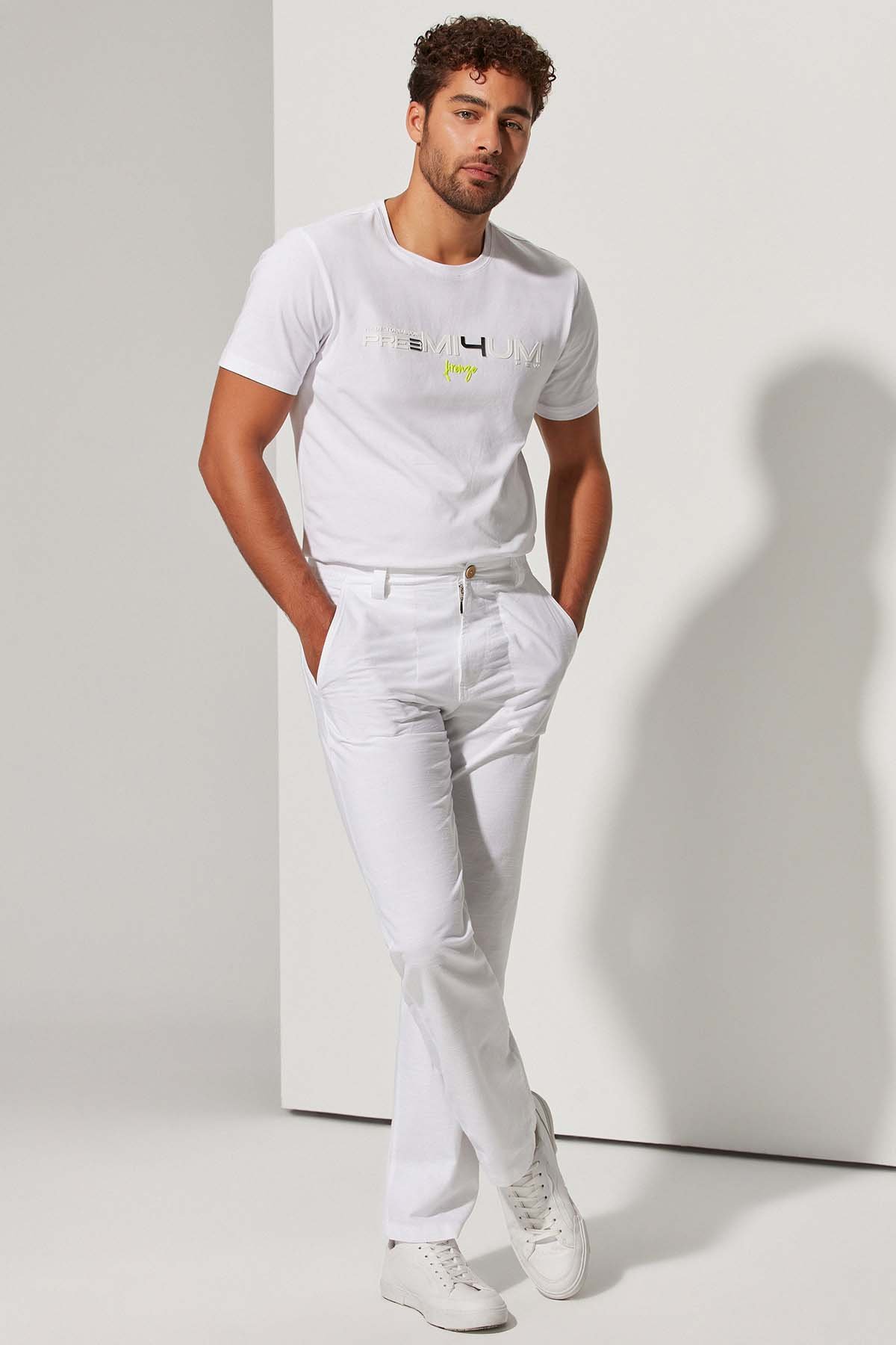 Coco Düğme Erkek Beyaz Pantolon