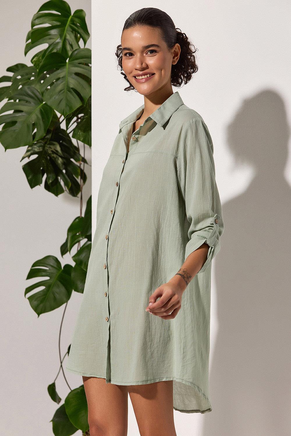 Taç Şile Bezi Yeşil Kadın Gömlek