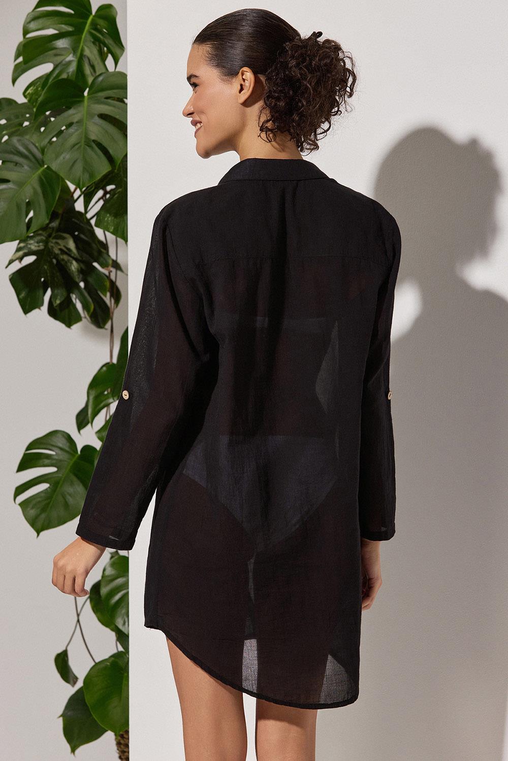 Taç Şile Bezi Siyah Kadın Gömlek