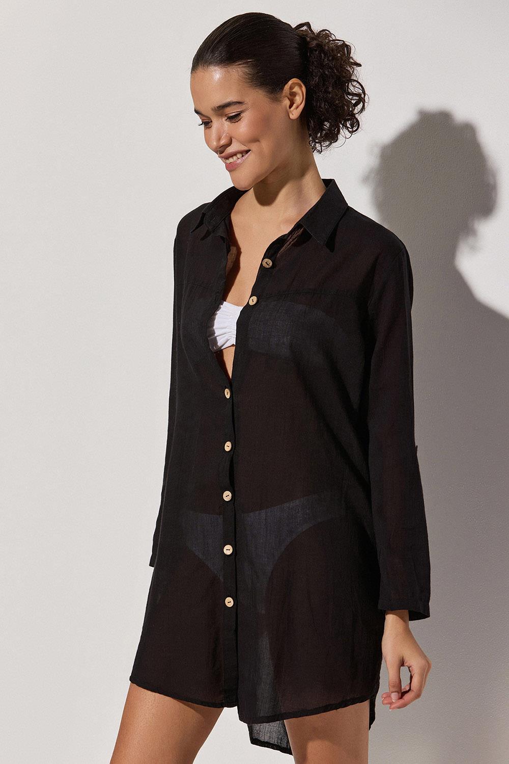 Taç Şile Bezi Siyah Kadın Gömlek