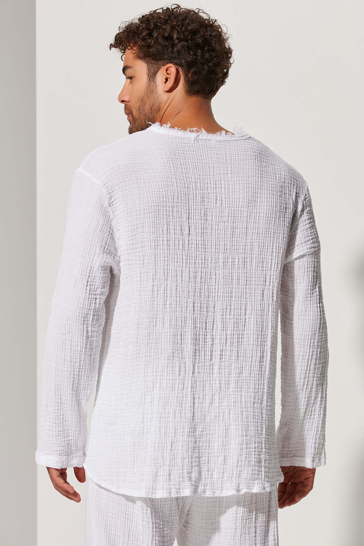 Double Face V Yaka Müslin Kumaş  T-Shirt