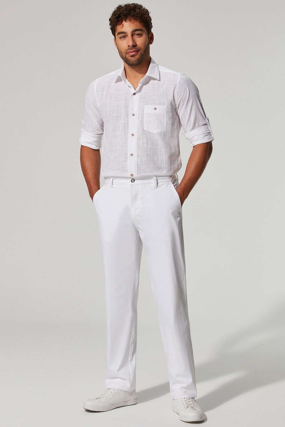 Gabardin Erkek Beyaz Pantolon