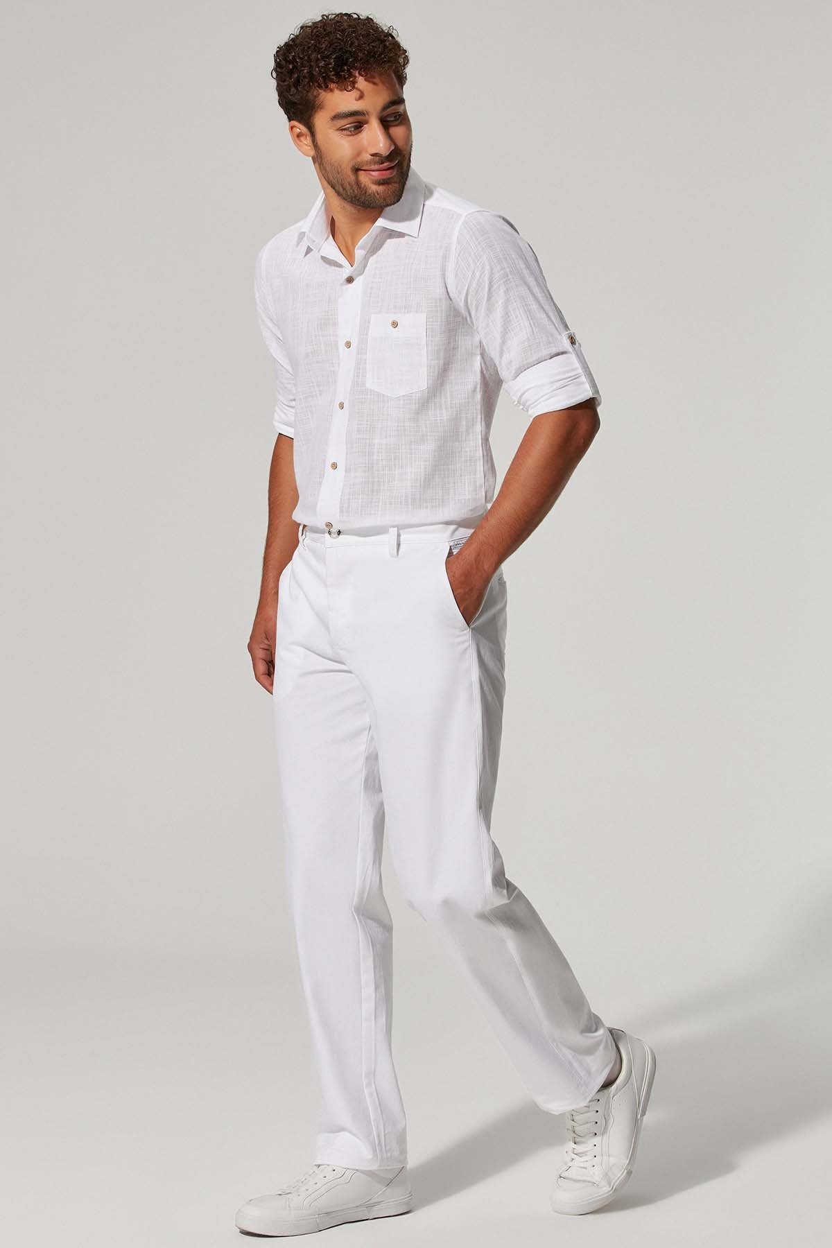 Gabardin Erkek Beyaz Pantolon