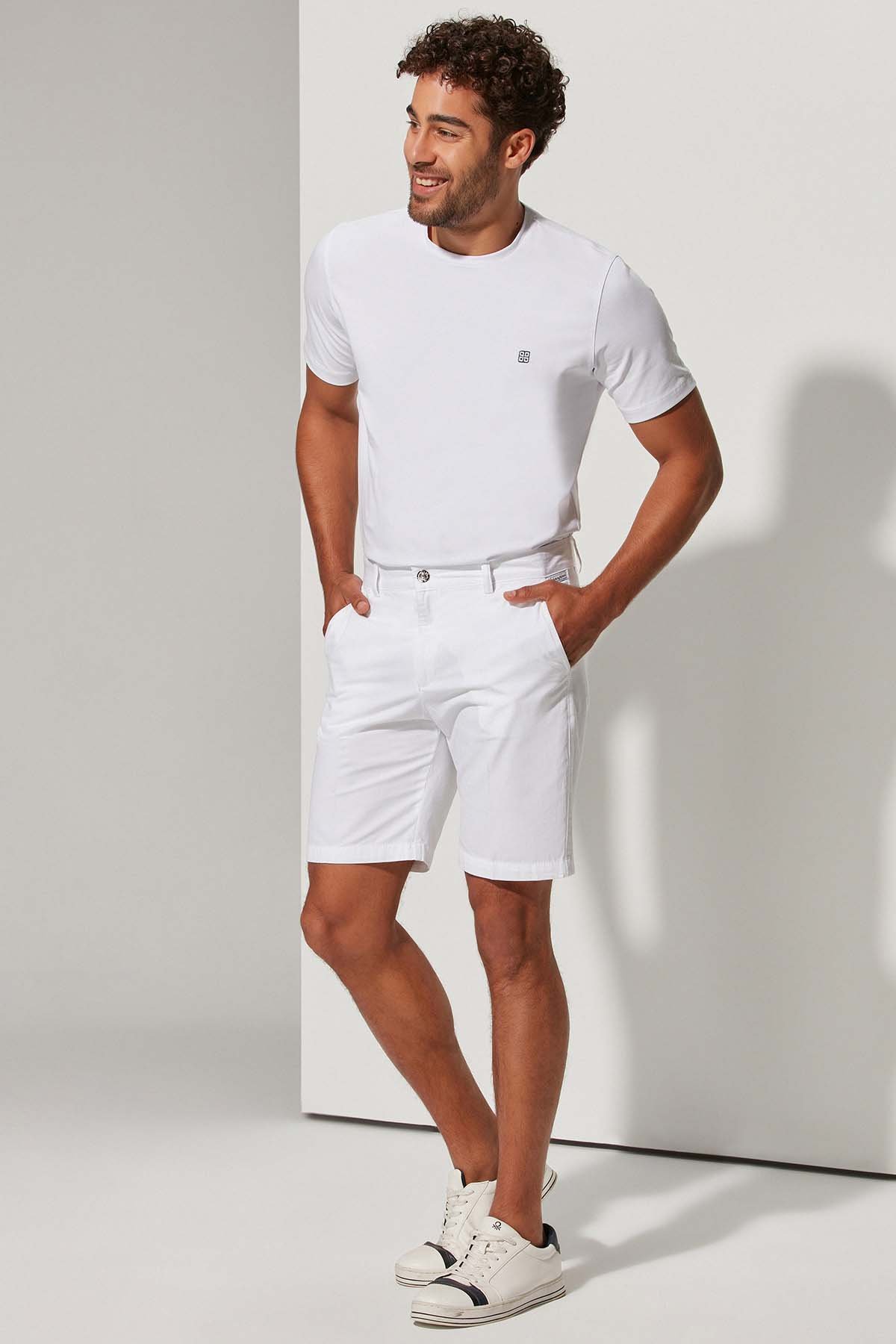 Gabardin Erkek Beyaz Şort