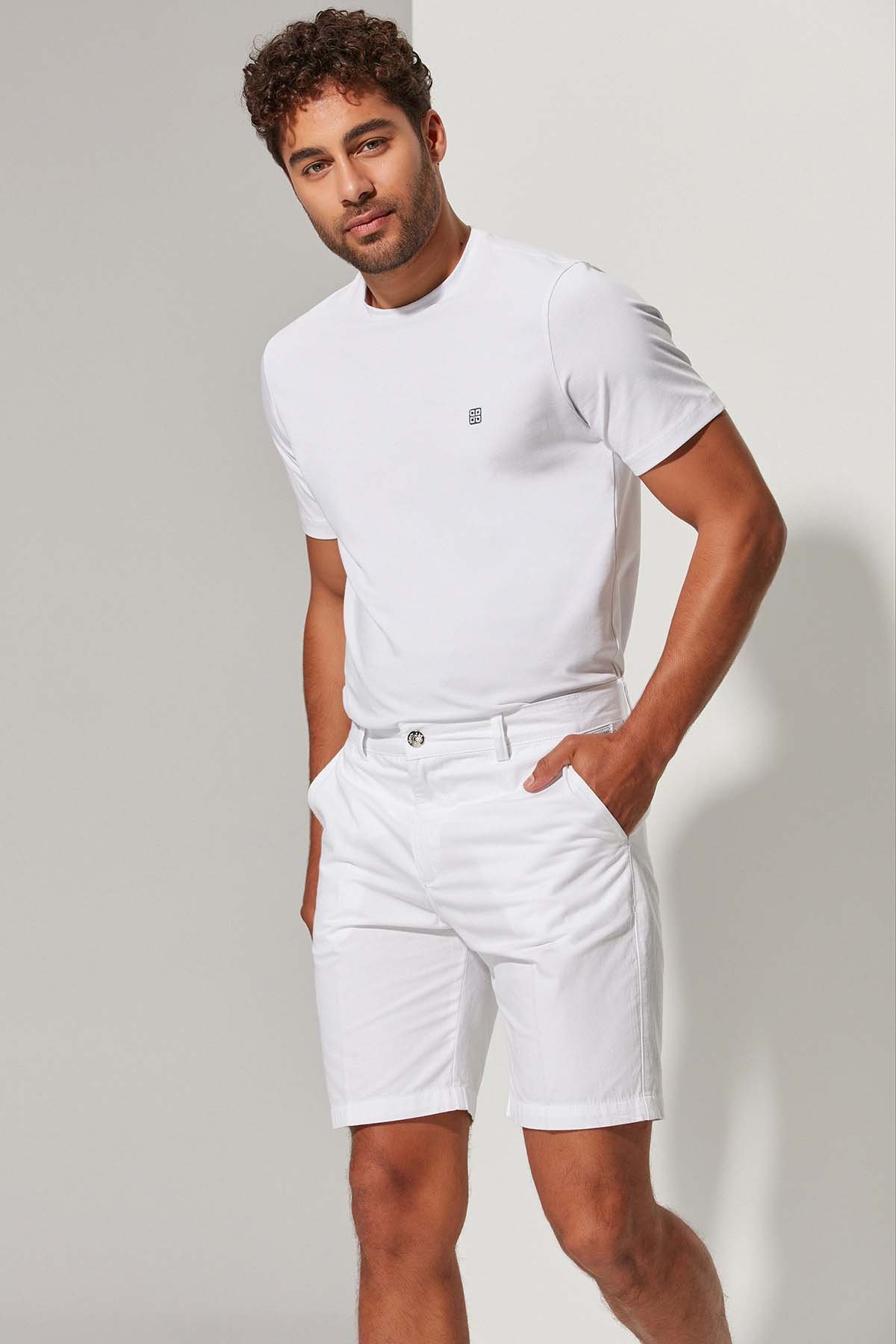 Gabardin Erkek Beyaz Şort