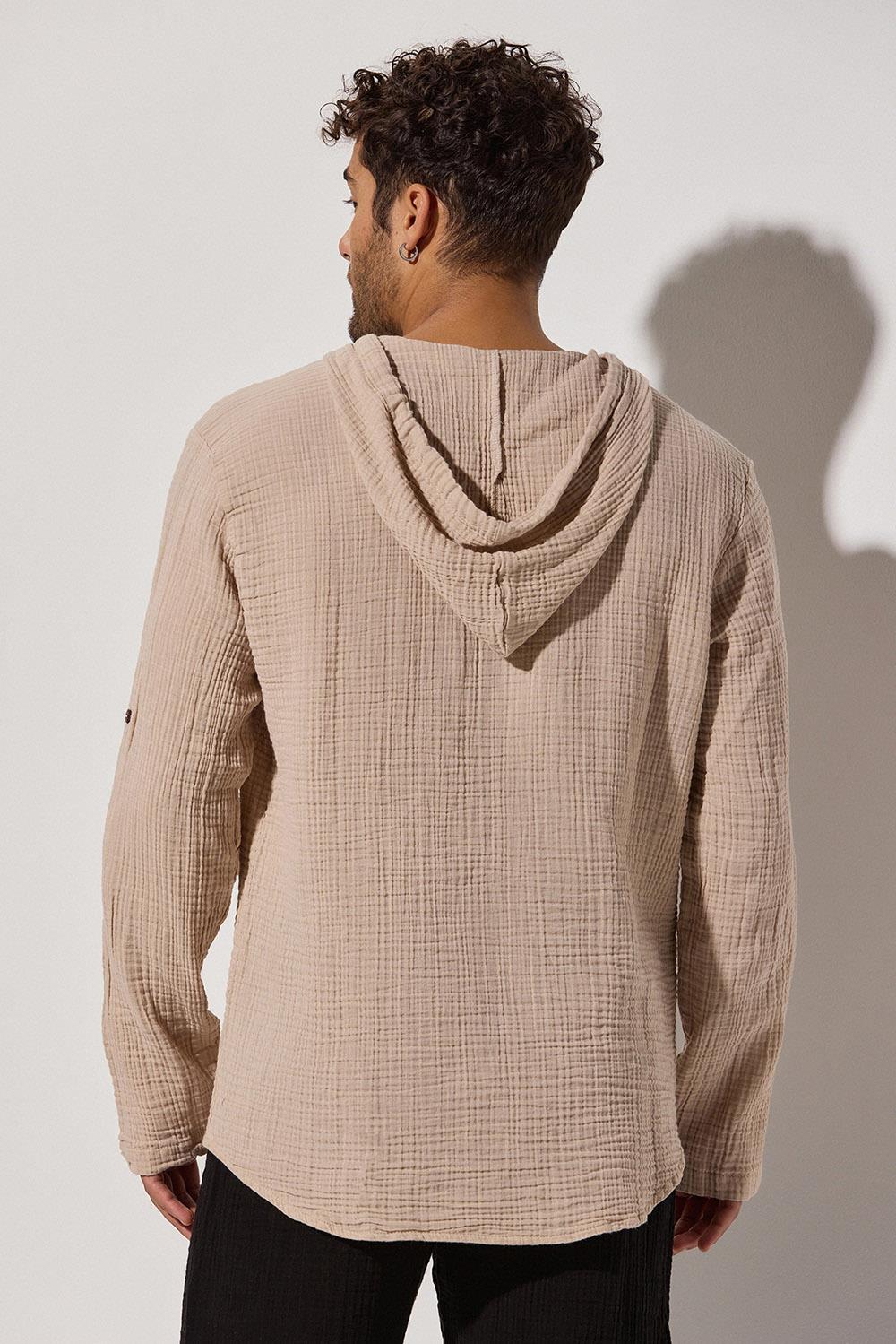 Double-Face Hooded Beige Shirt