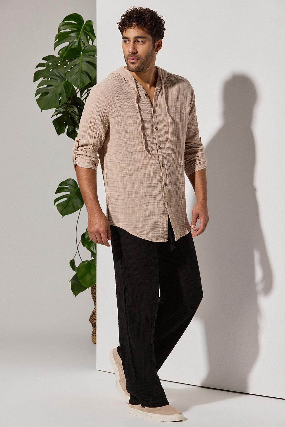 Double-Face Hooded Beige Shirt