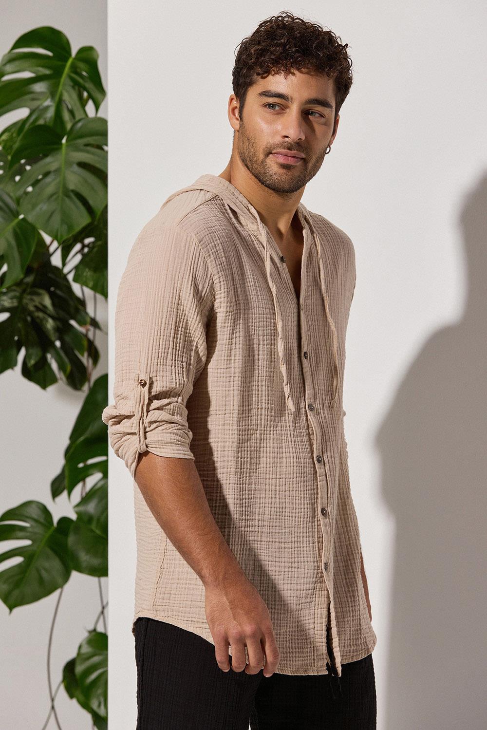 Double-Face Hooded Beige Shirt