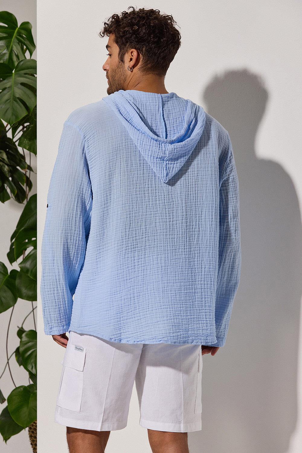 Double-Face Hooded Blue Shirt