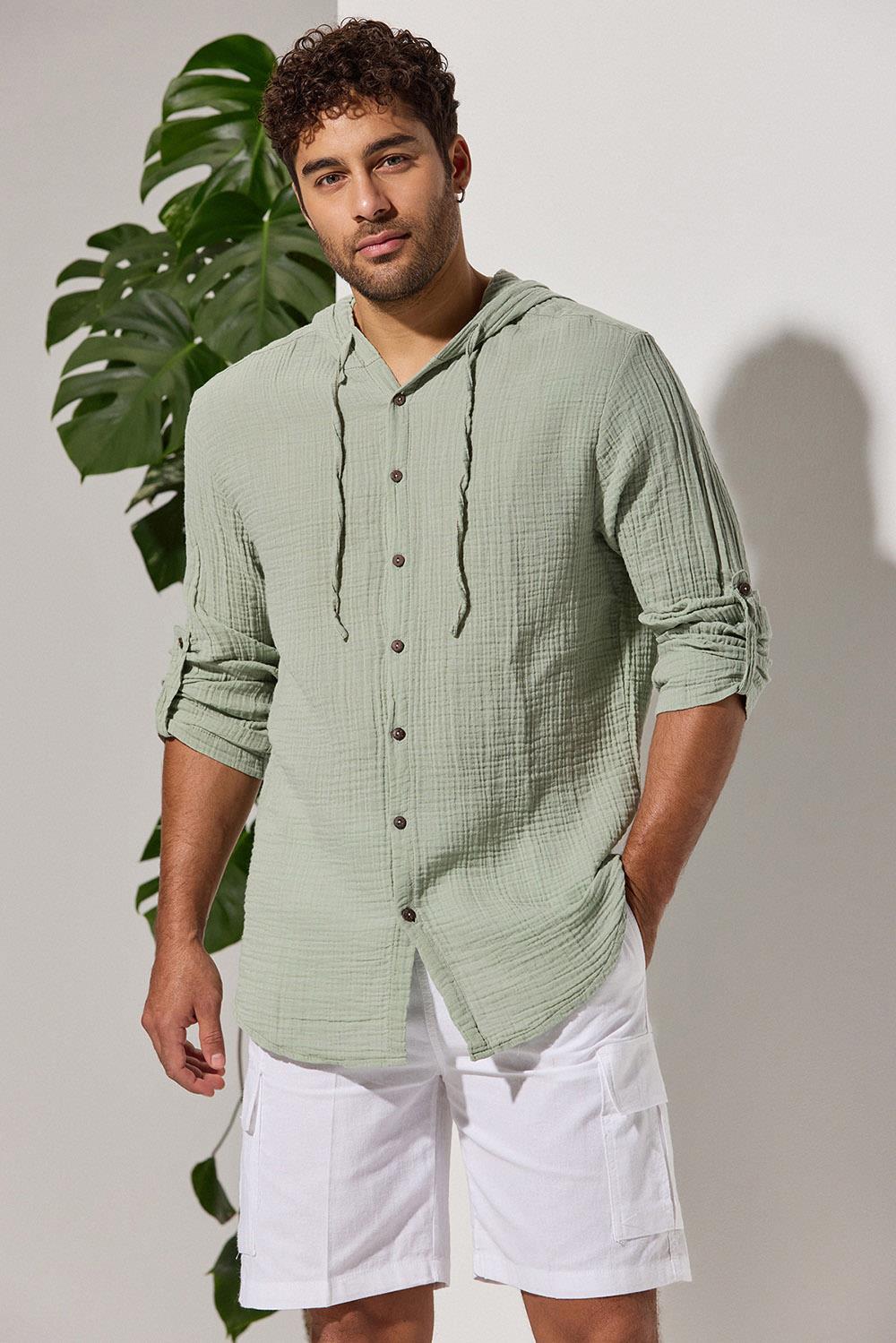 Double-Face Hooded Green Shirt