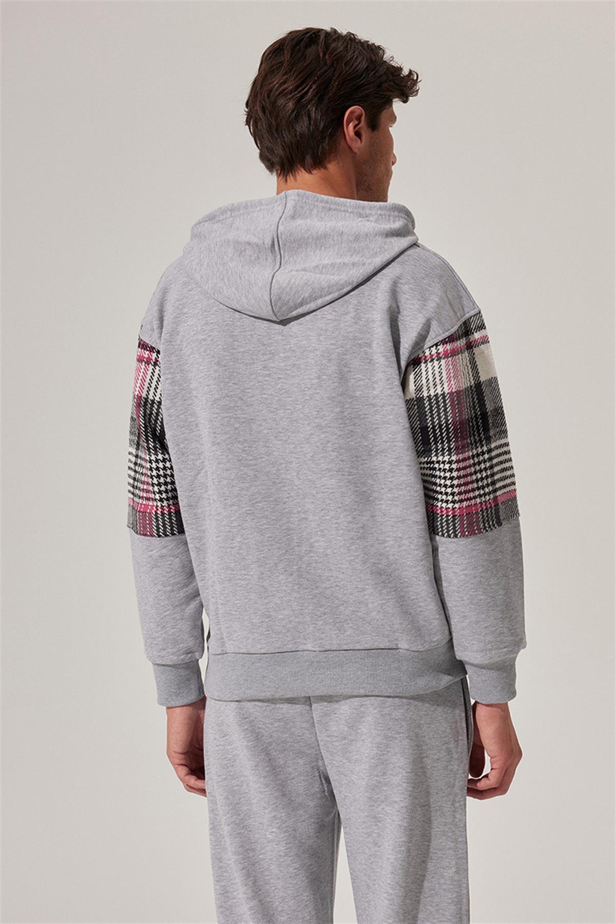 Kapüşonlu Ekose Detaylı Sweat