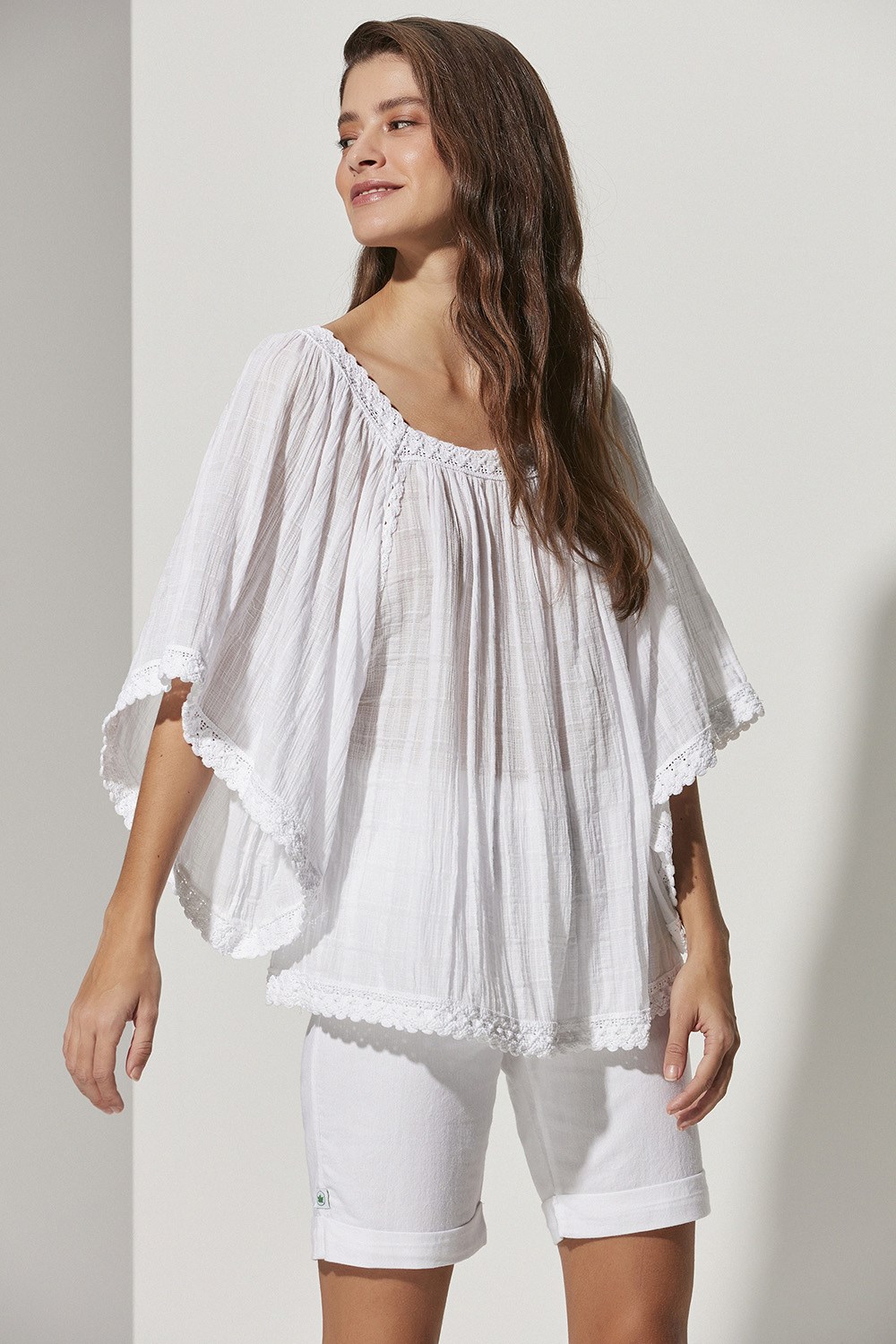 Square Neck Wide Sleeve Lace Womens Blouse