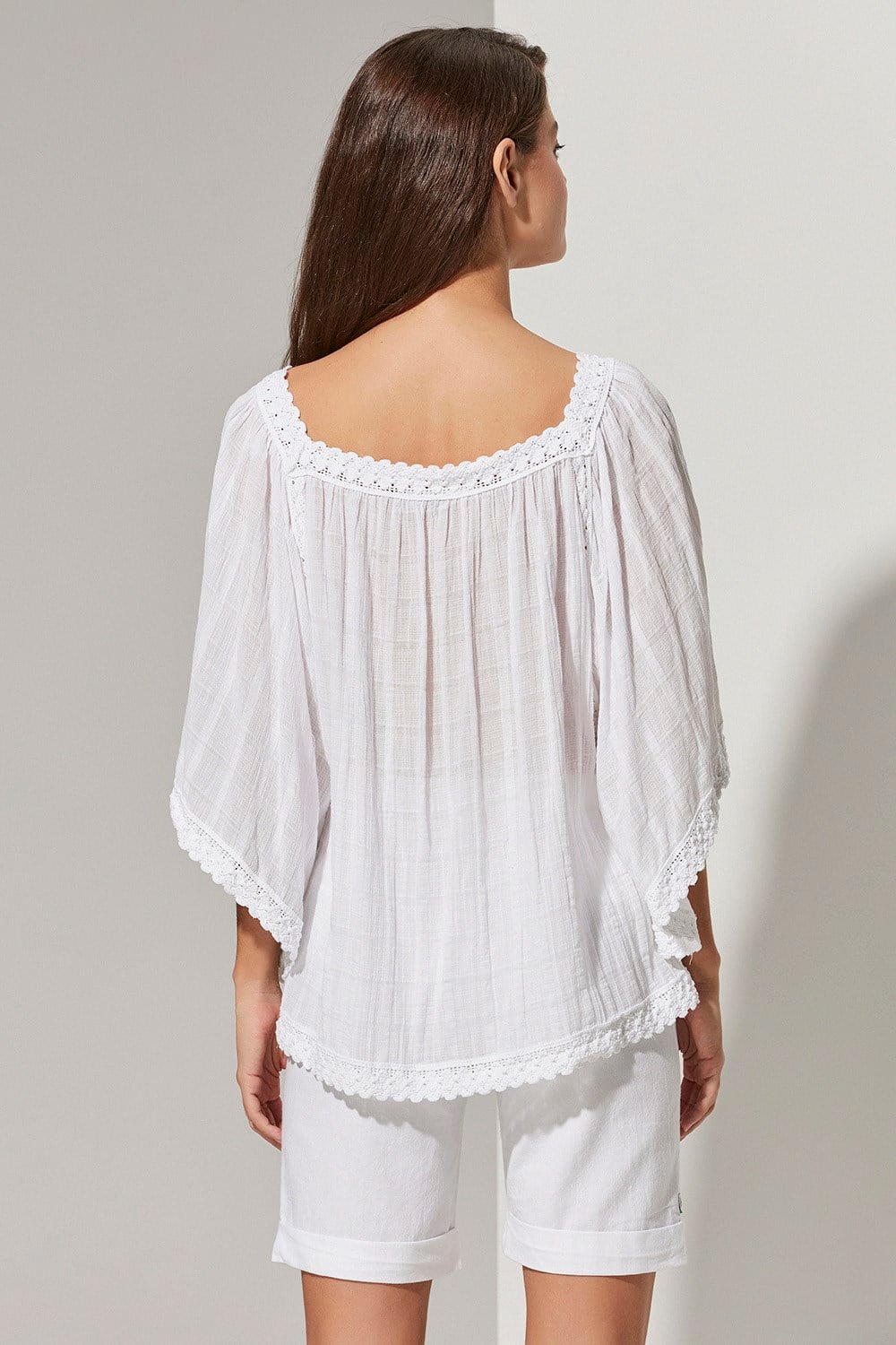 Square Neck Wide Sleeve Lace Womens Blouse